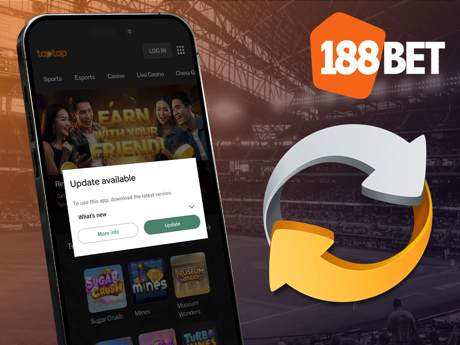 Please use only the latest version of the 188bet app for proper operation.