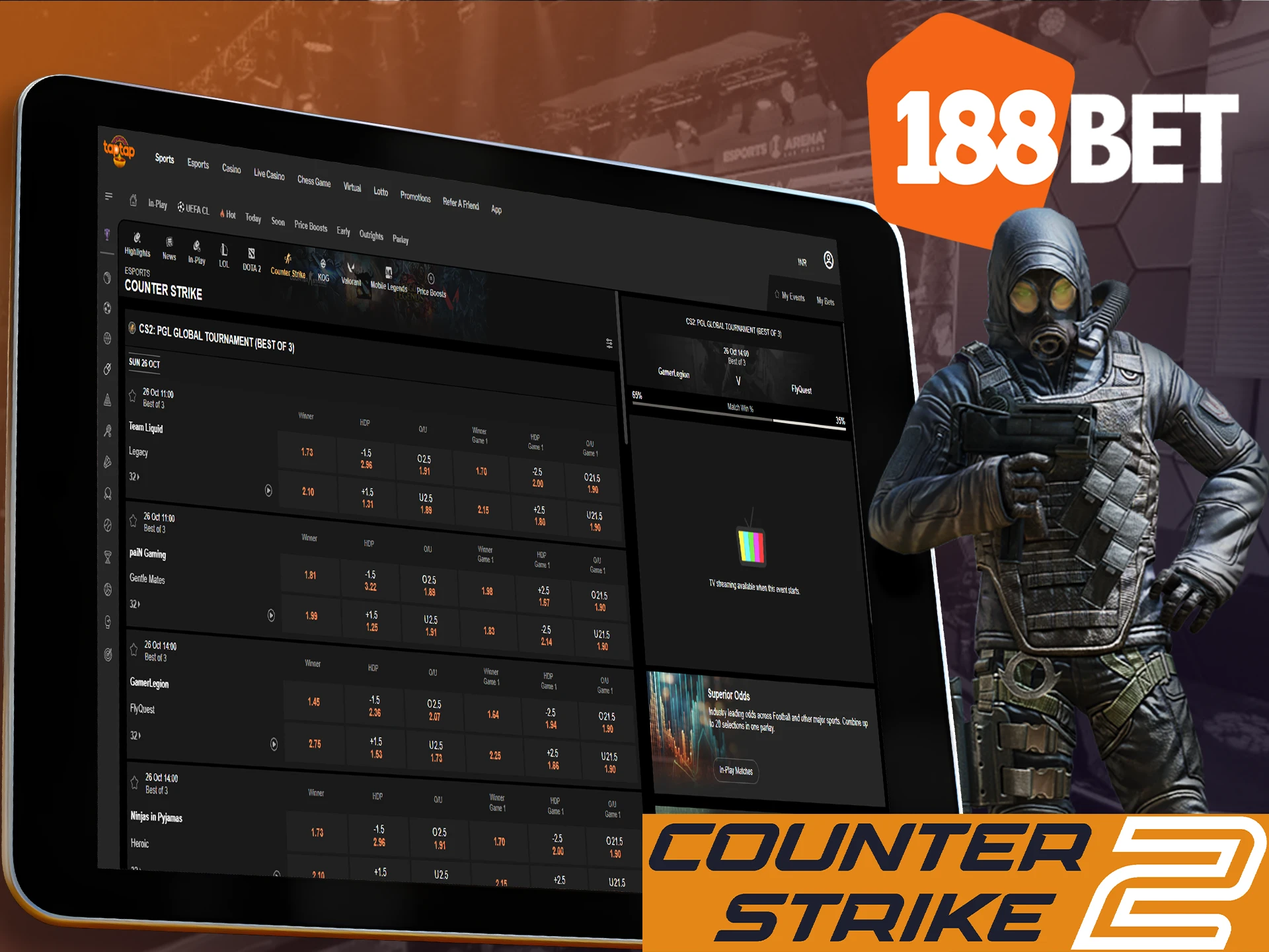 Don't miss out on major CS2 tournaments to place a bet at 188bet.