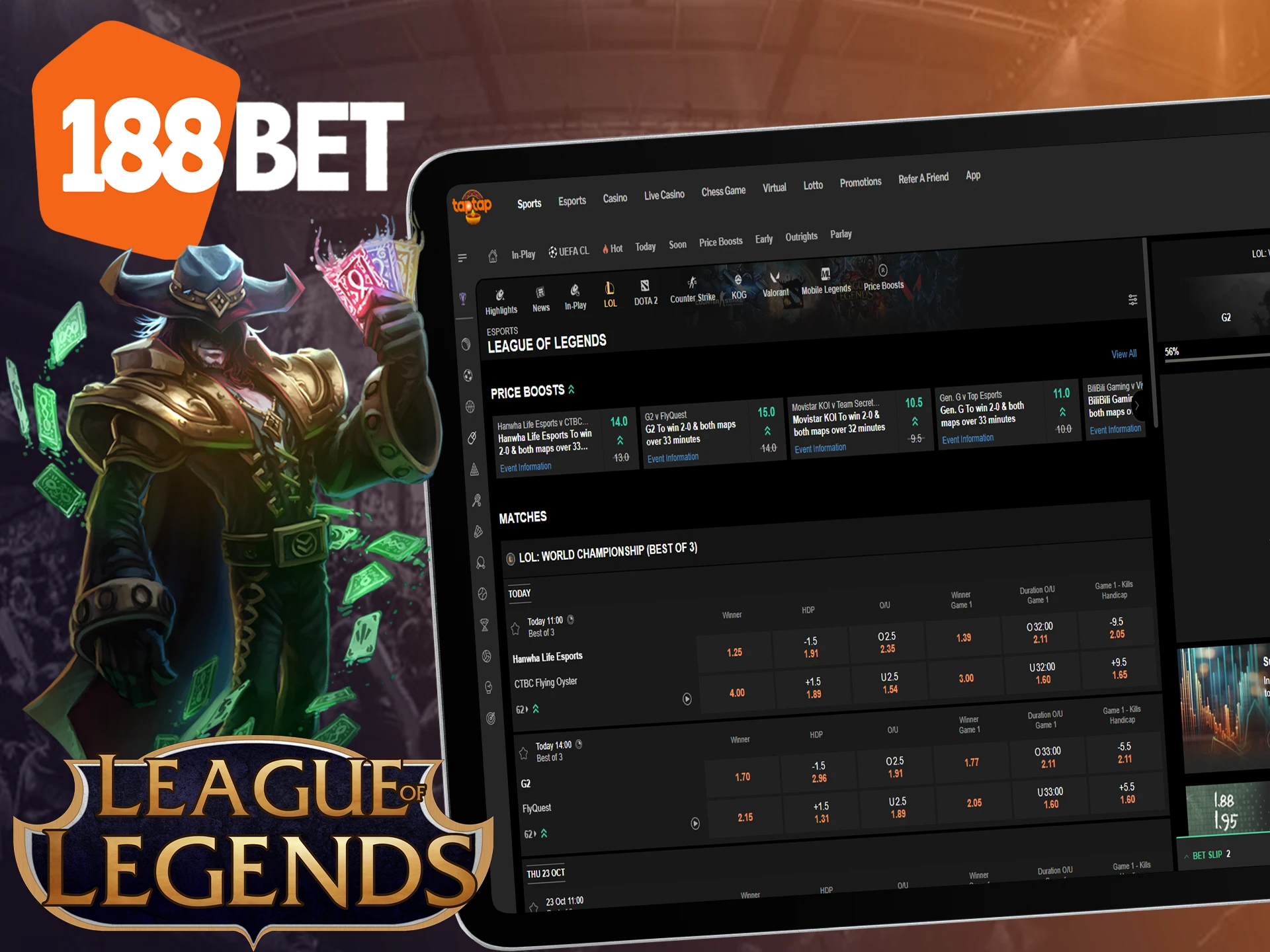 Big odds on League of Legends bets only at 188bet.