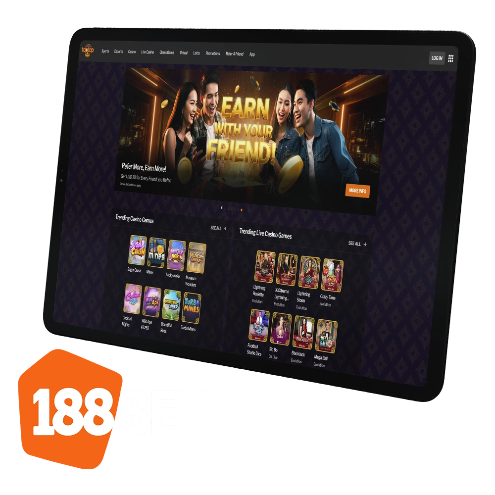 Get to know 188bet by starting your casino and sports betting experience.