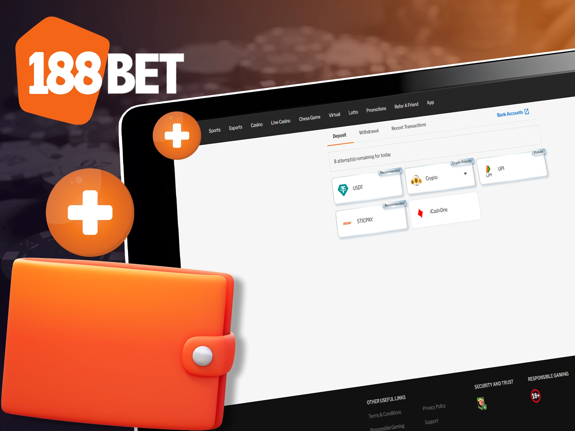Top up your 188bet account to start betting.