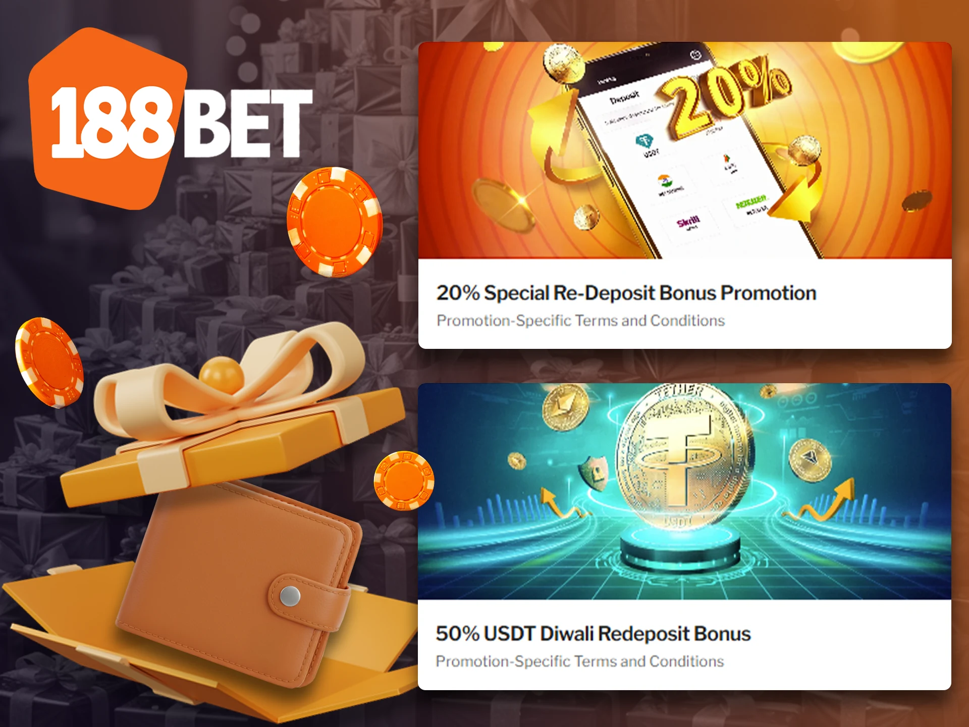 Make a deposit and receive even more bonuses from 188bet.