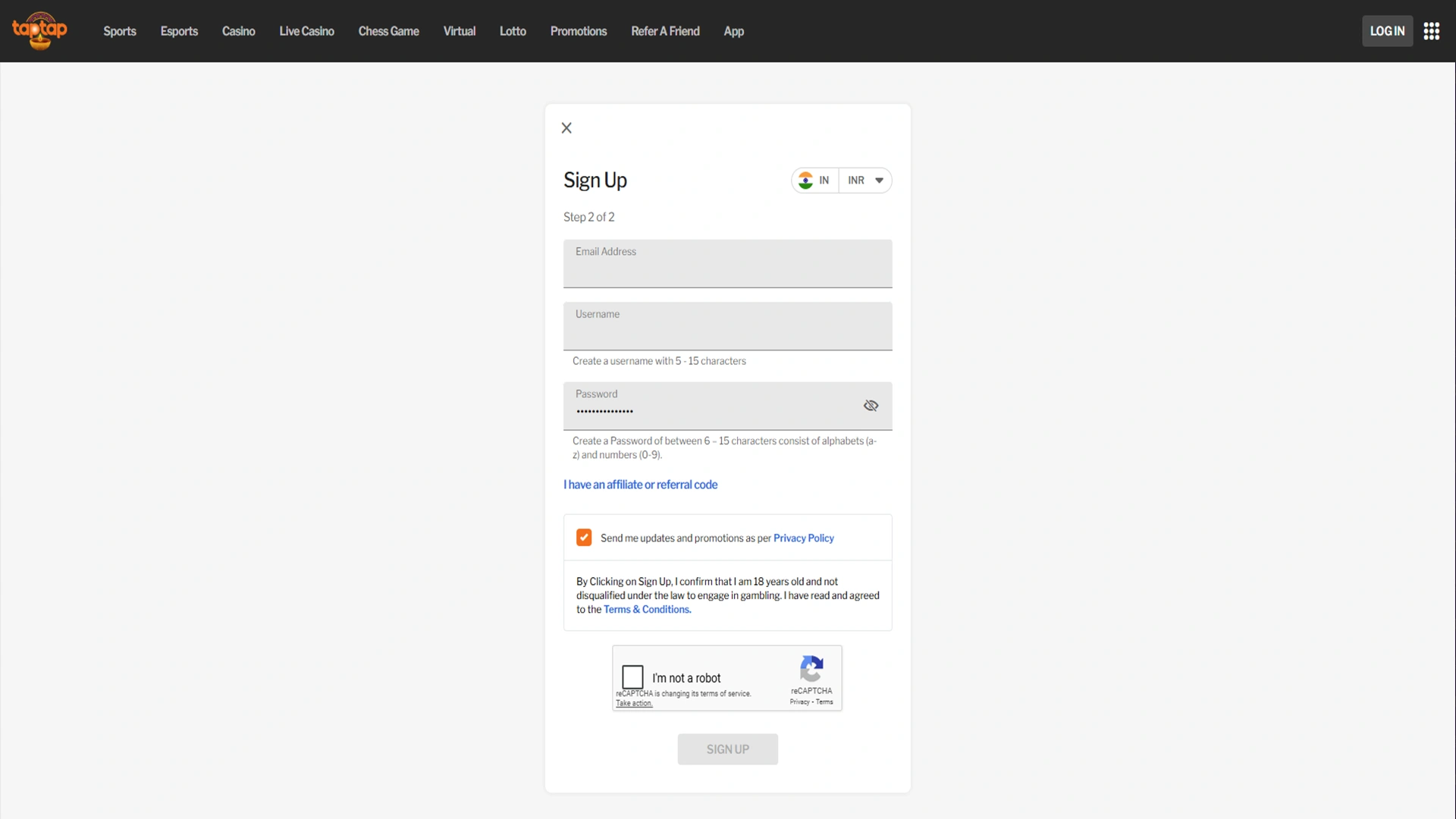 Create a personal account to start playing at 188bet.