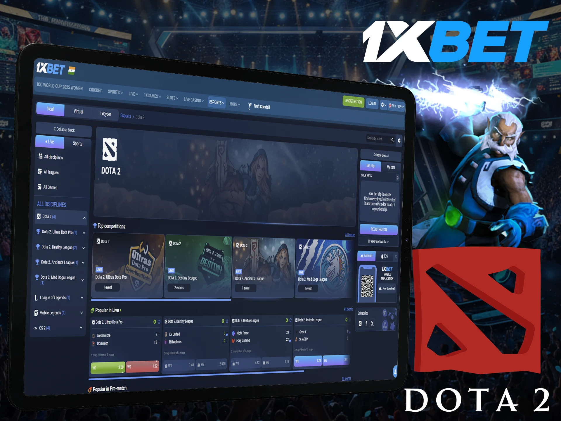 1xBet provides Dota 2 online betting opportunities.
