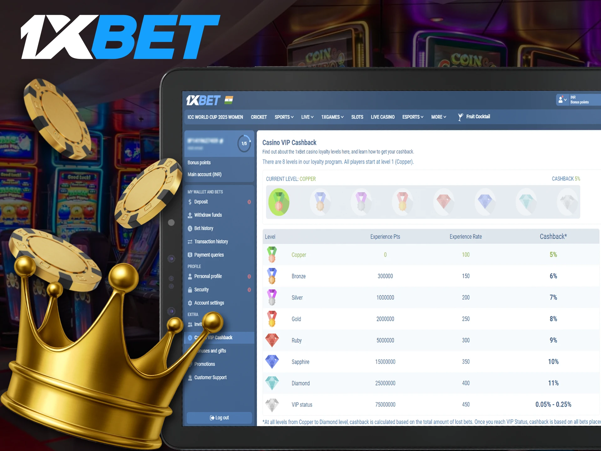 For Indian players 1xBet sport betting site offers a loyalty program where users can earn extra money by participating.