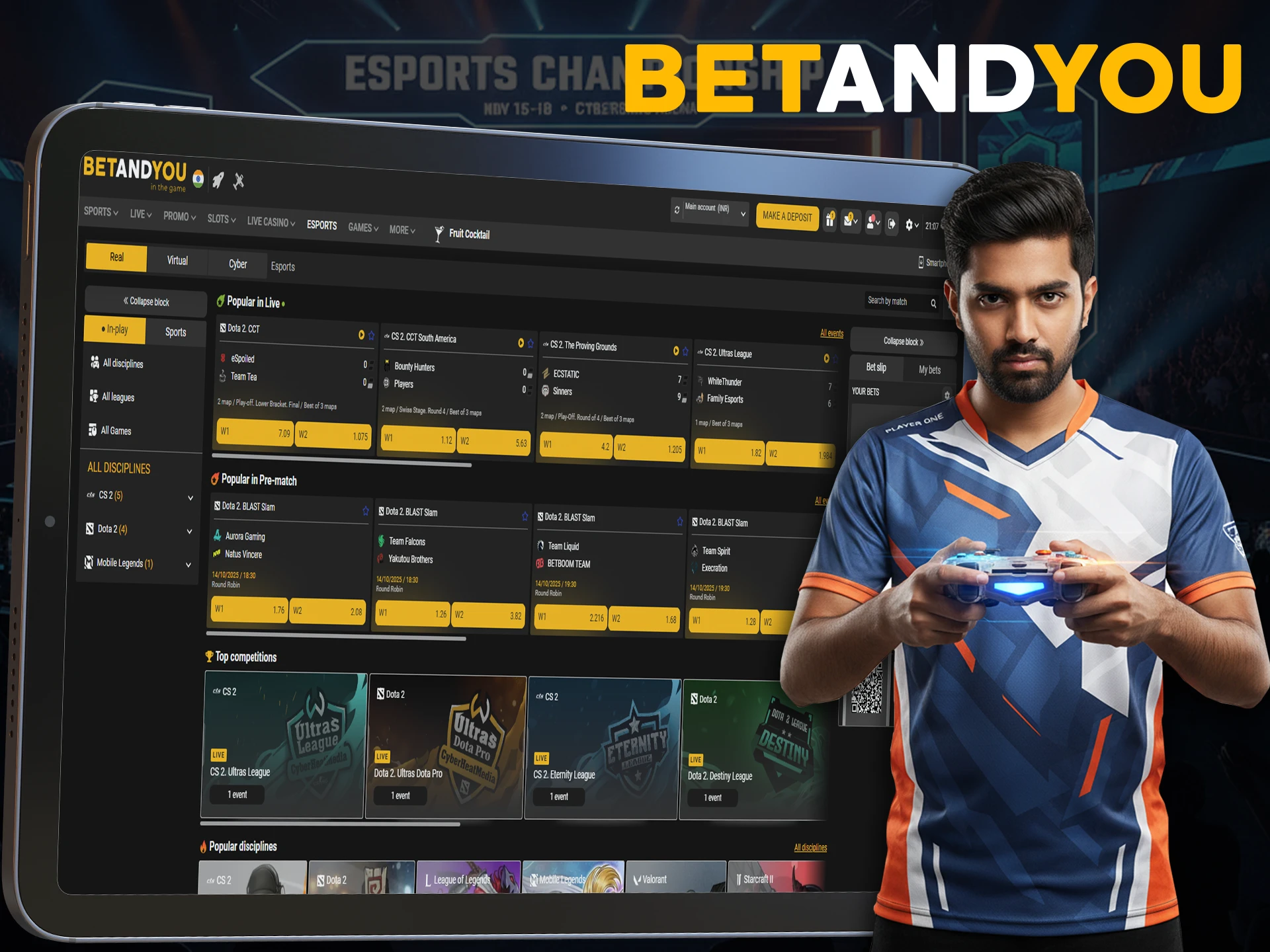 Try your luck at Esports betting on your favorite games.