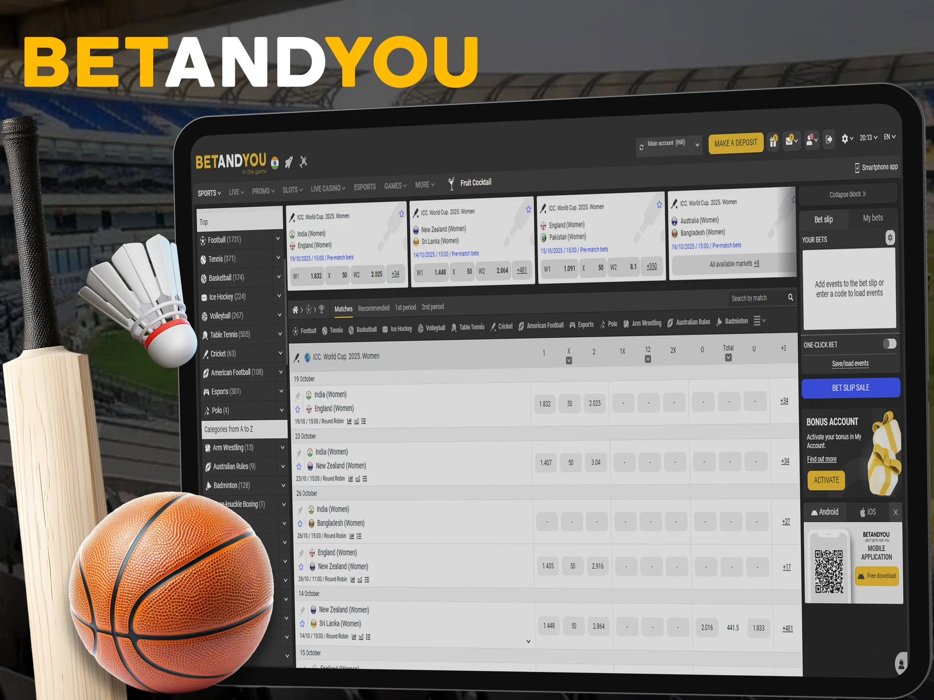 Bet on your favorite teams in the sports section at Betandyou.