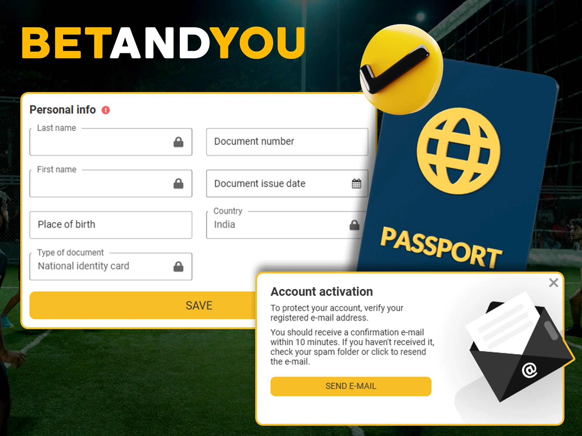 Confirm personal information in your Betandyou account to start betting.