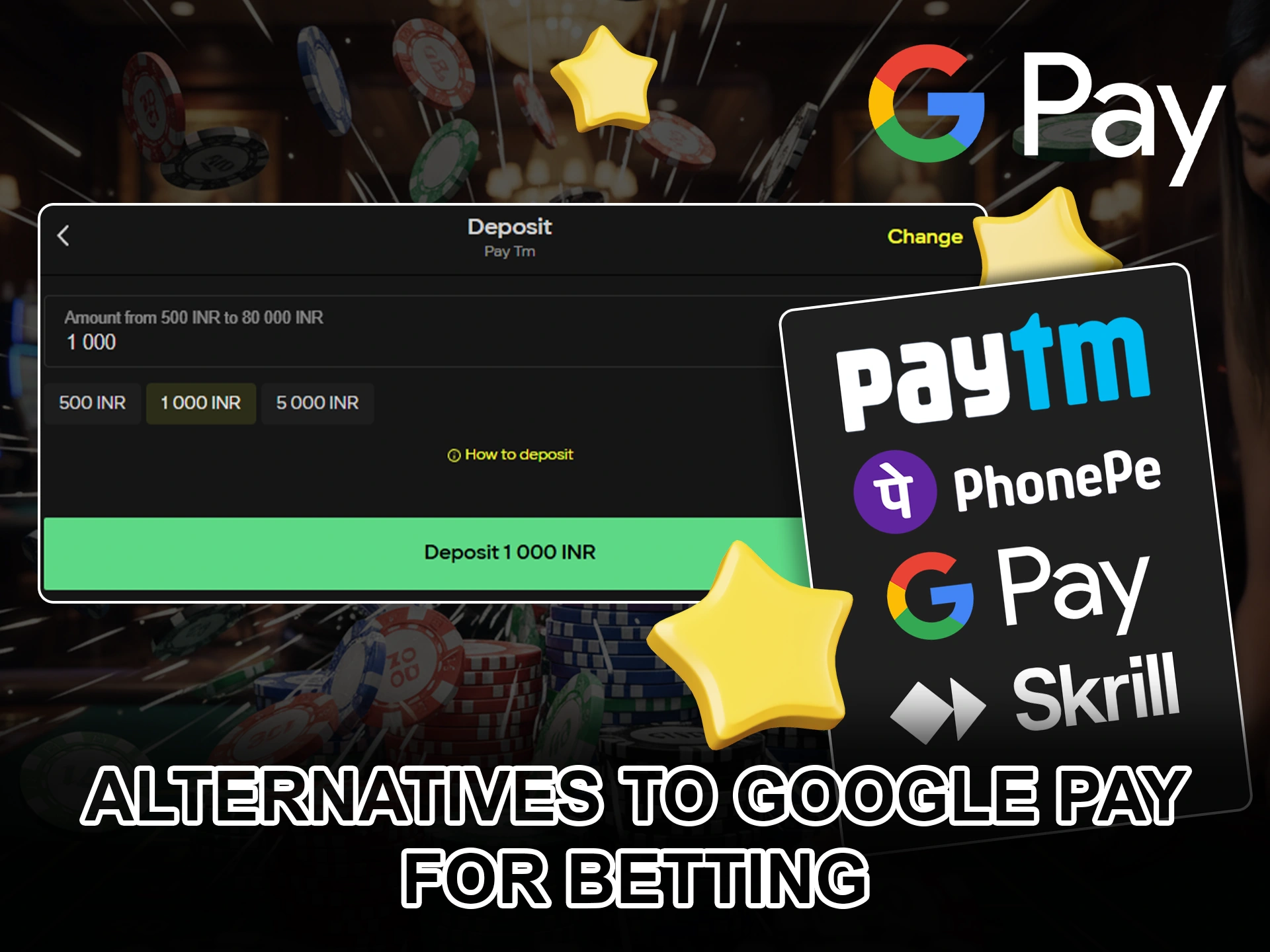 Use alternative payment methods for your bets.