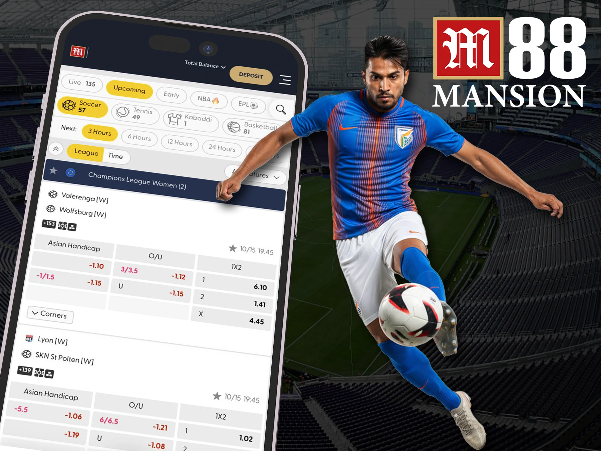Find your favorite football team in the M88 app.