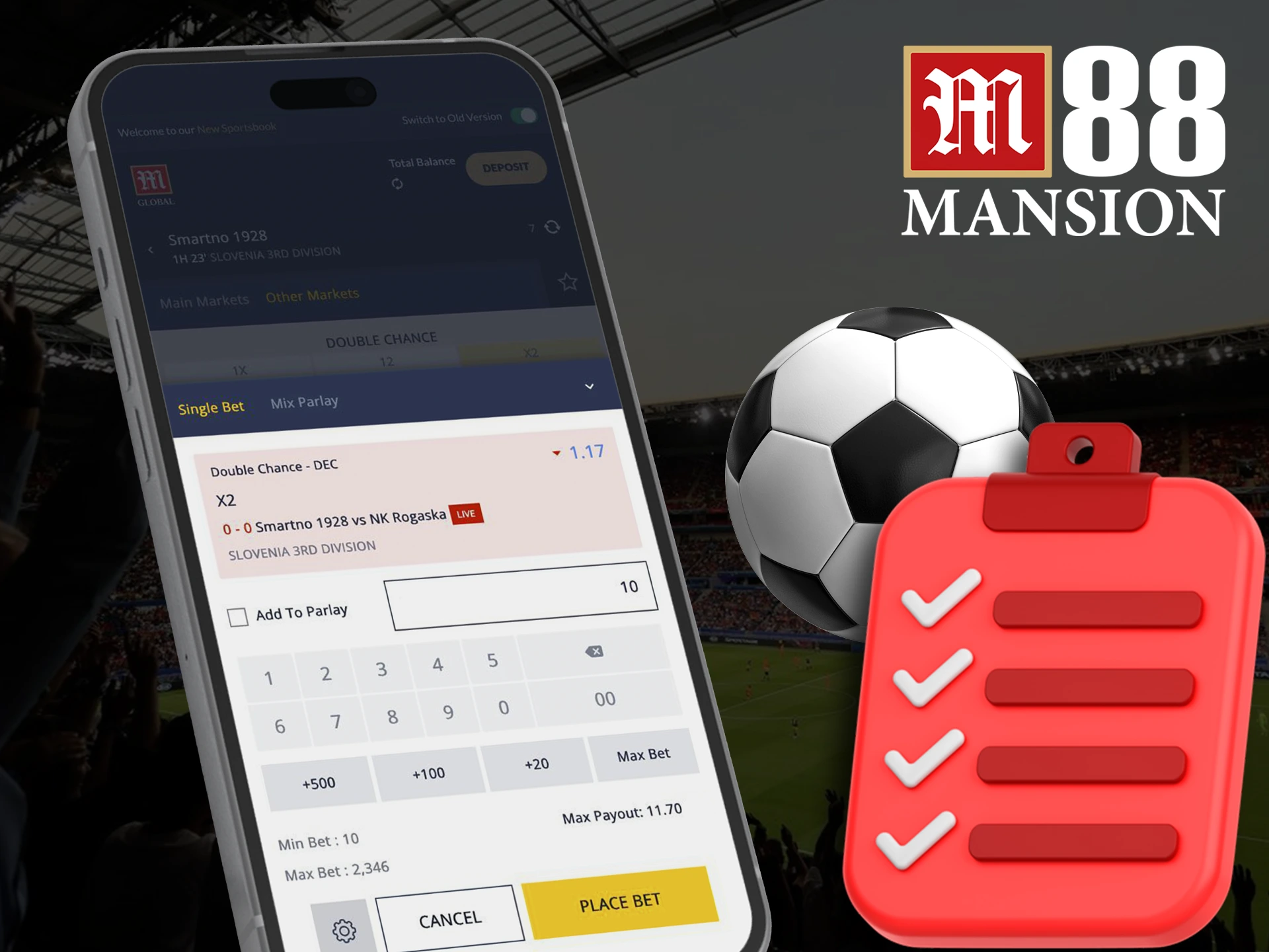 Use bet types when placing multiple bets in the M88 app.