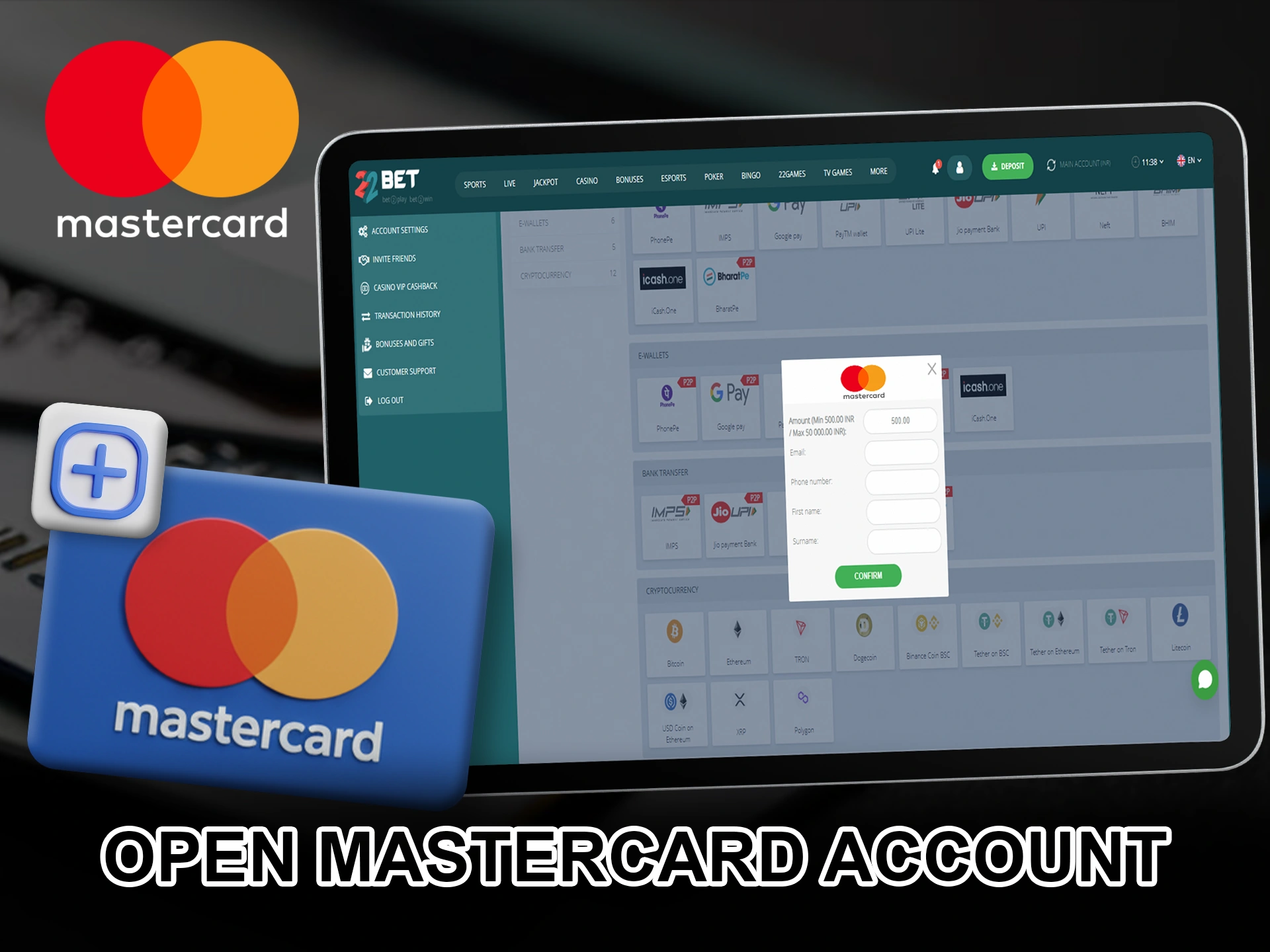 Open a personal Master?ard account to conduct transactions.