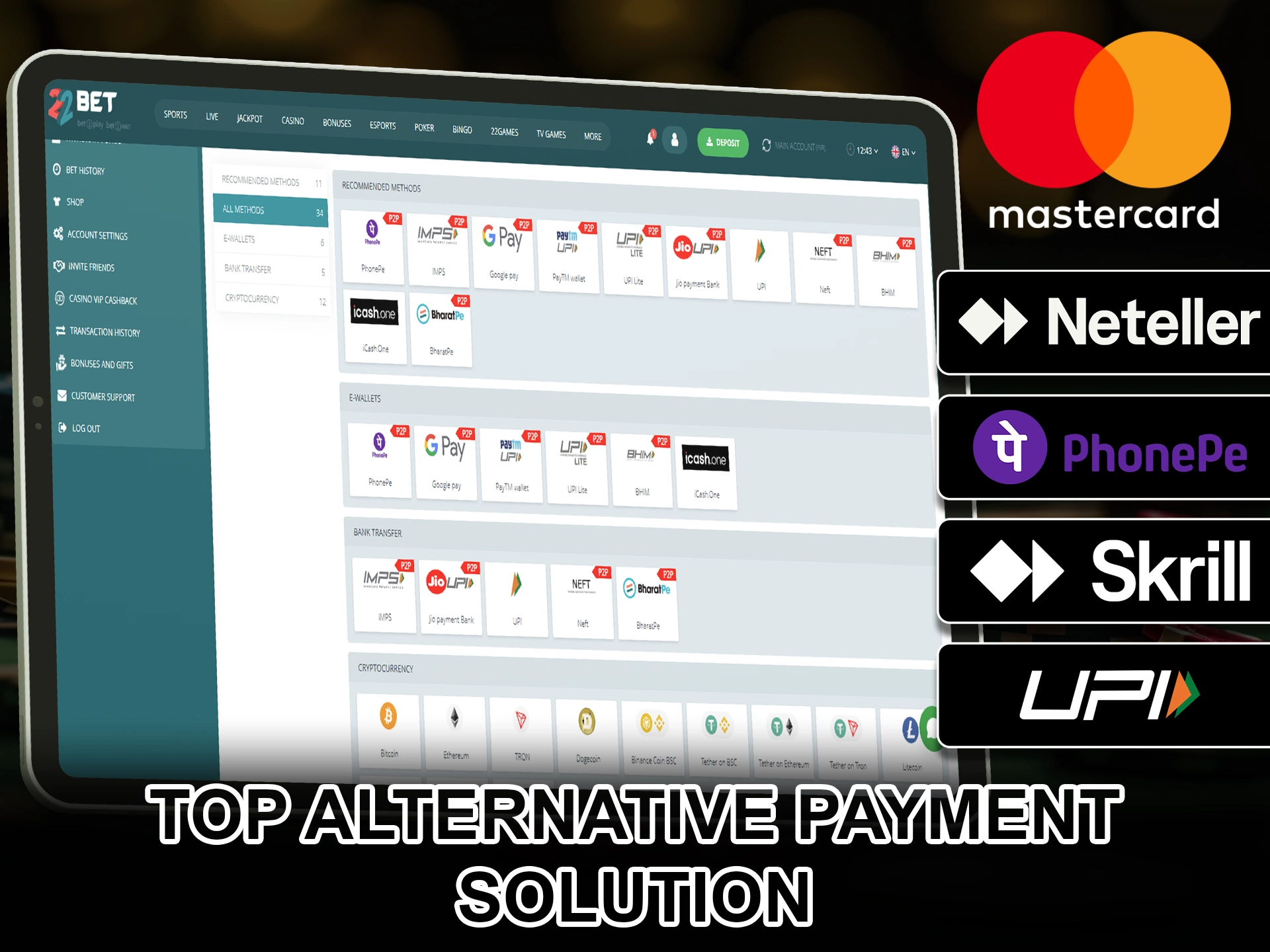 Choose alternative payment methods if you can't pay with Mastercard.