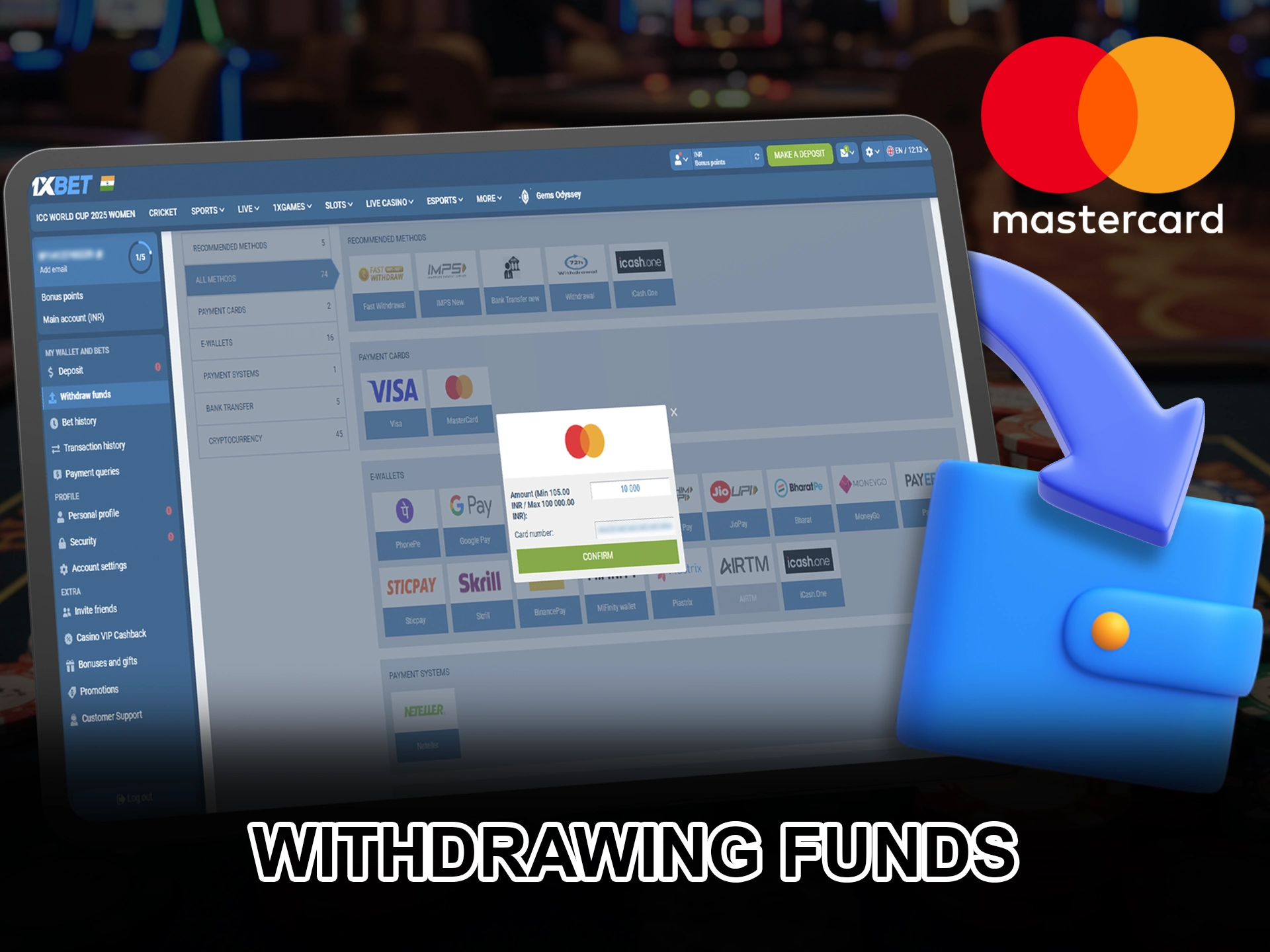 Receive instant transfers of winnings only with Mastercard.
