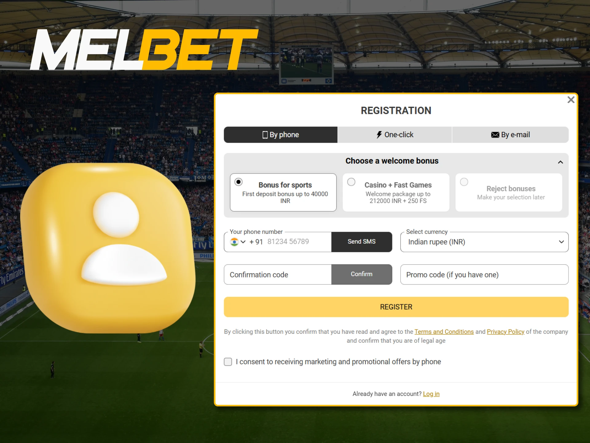 Create an account to place bets on the Melbet website.