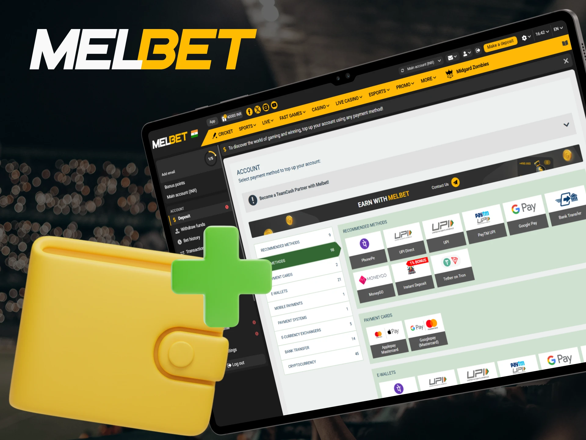 Deposit only with convenient and fast methods at Melbet.