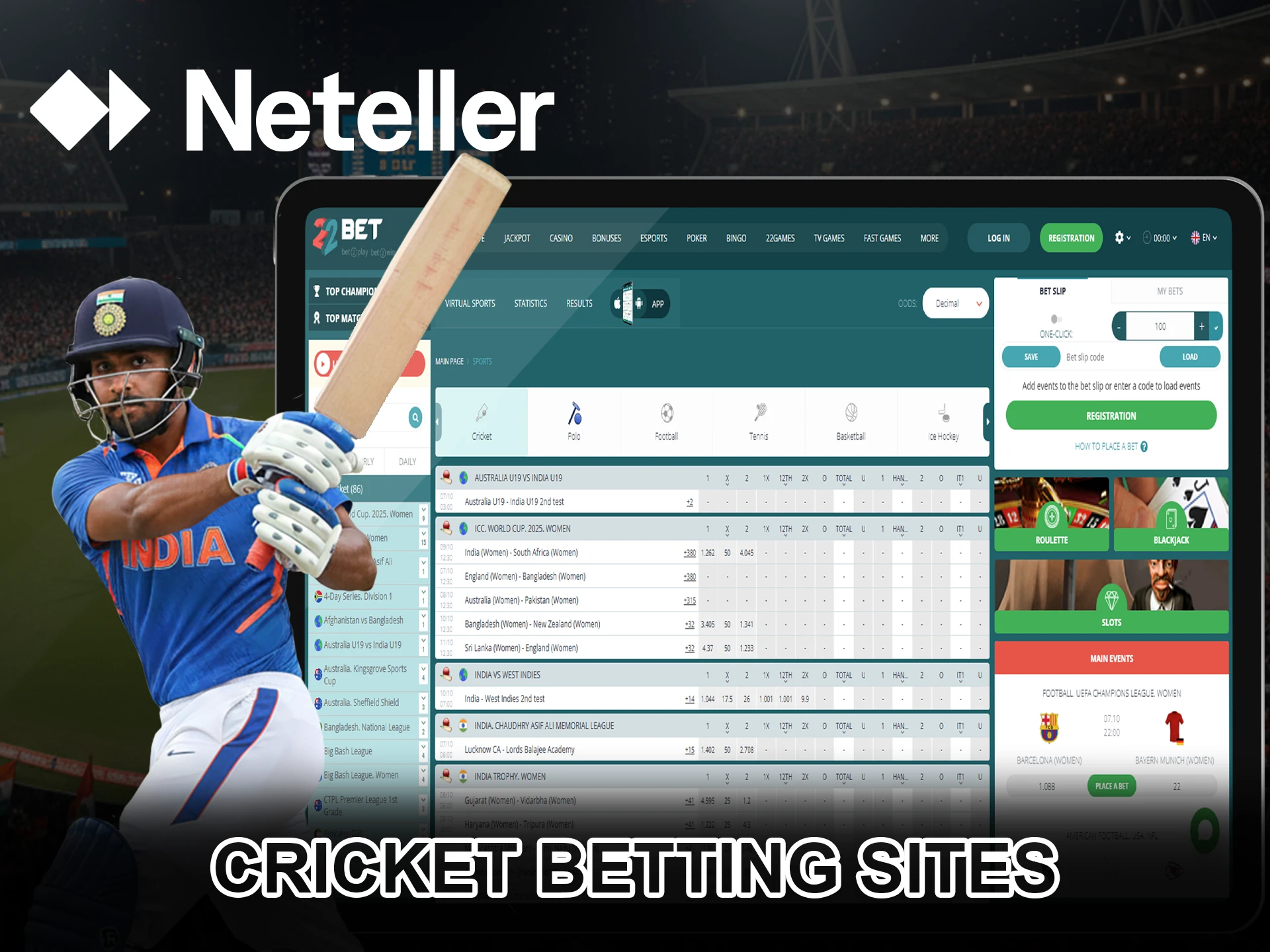 Place winning cricket bets by funding your account with Neteller.