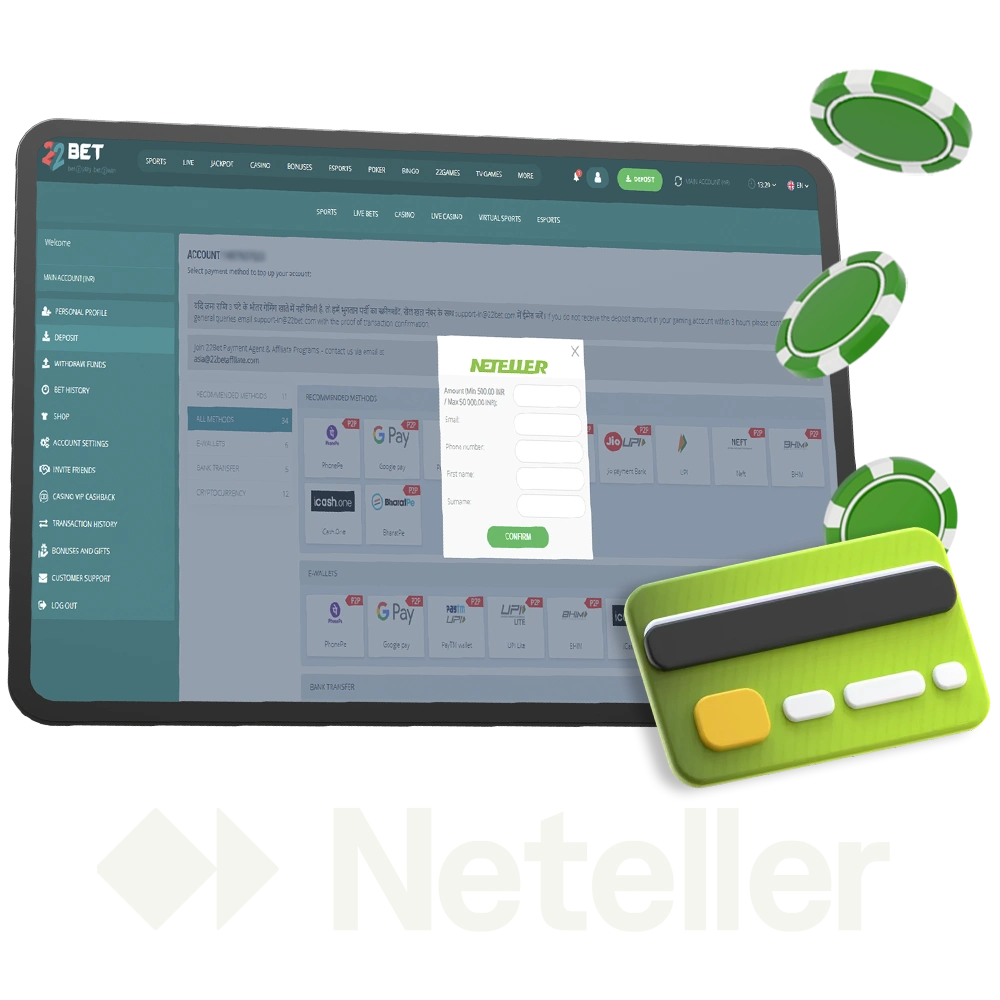 Secure and instant gaming account funding only with Neteller.