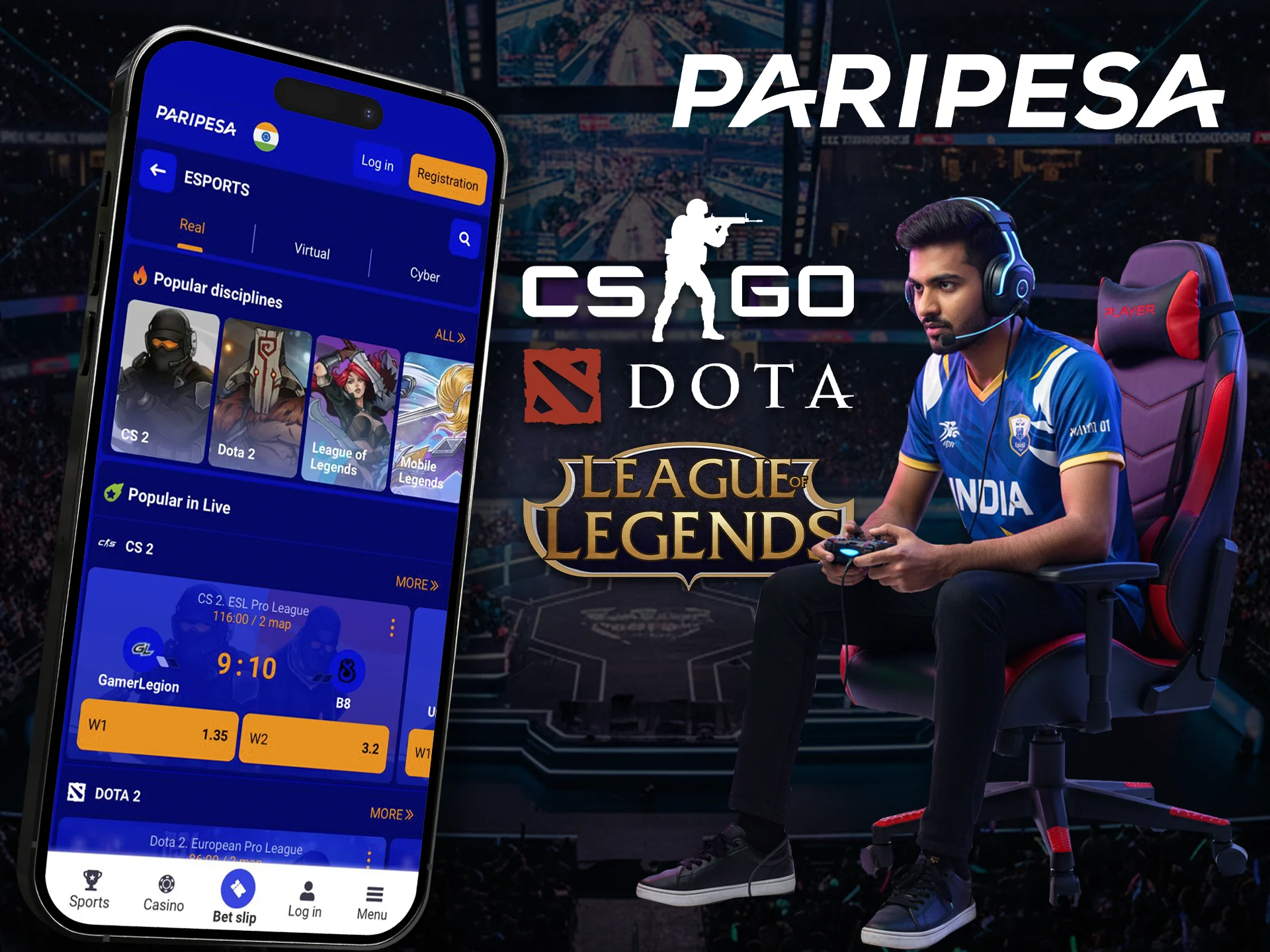 Find your favorite teams in the Esports section of the Paripesa app.