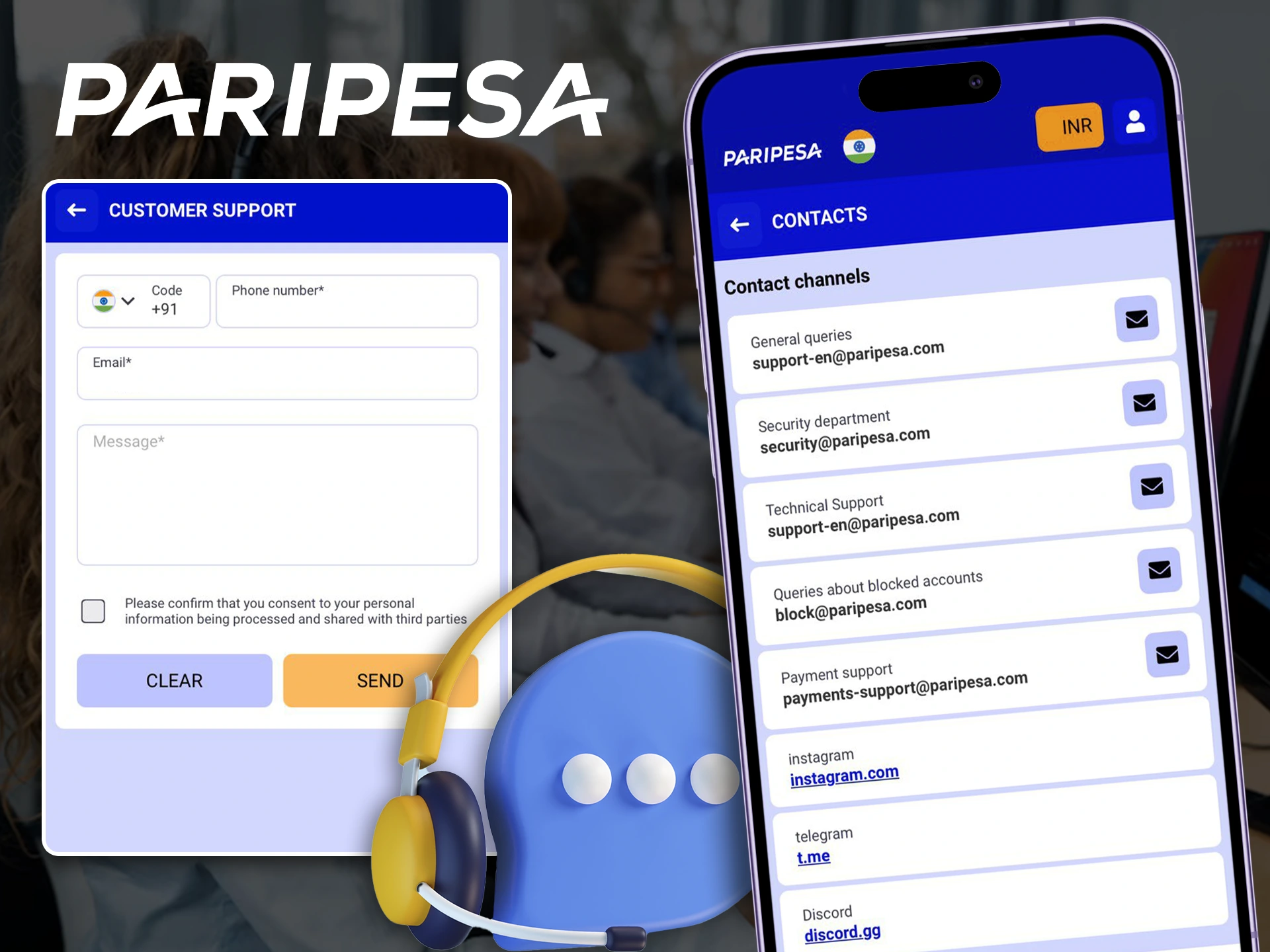 Select the appropriate support method in the Paripesa app.