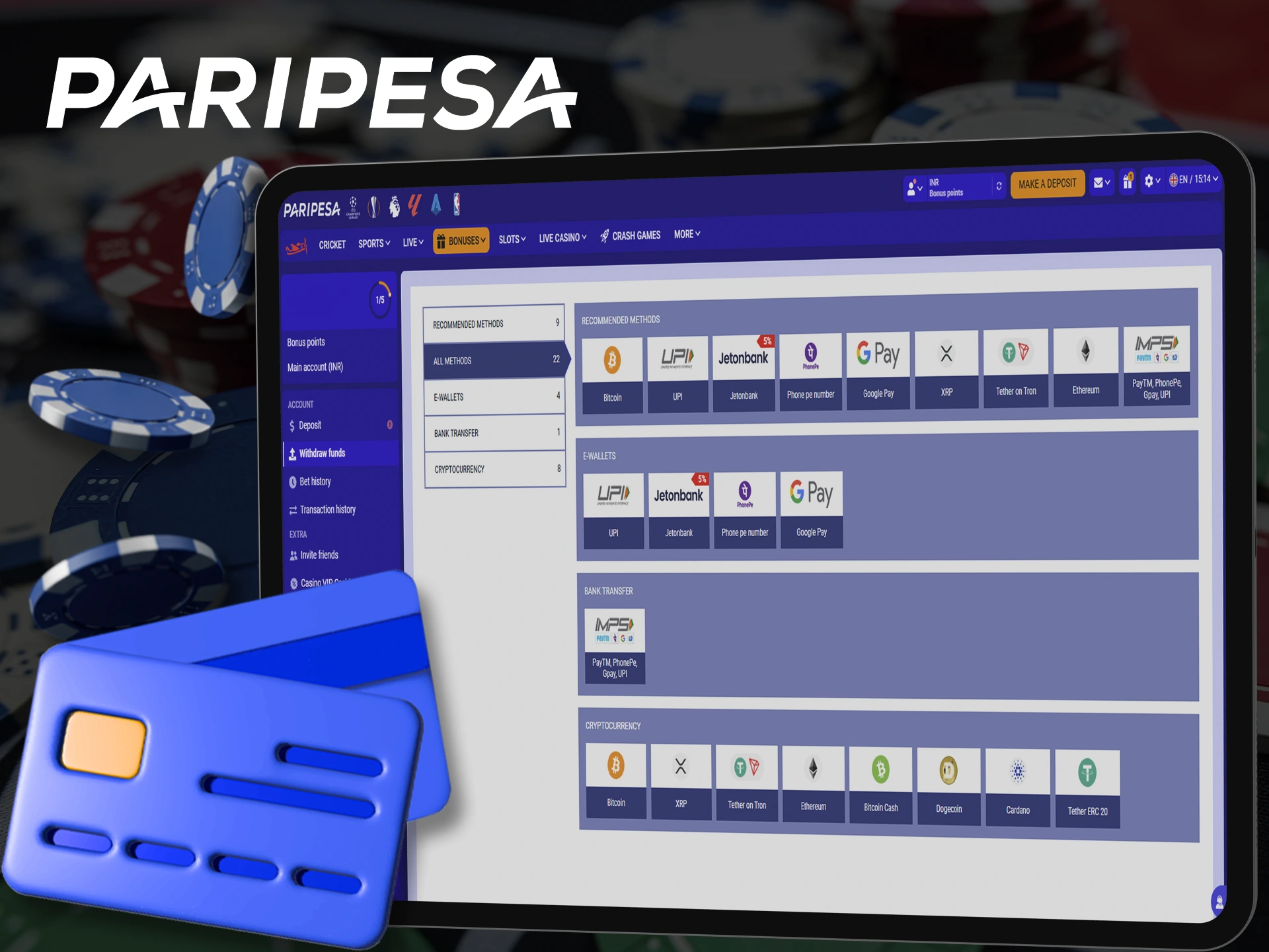Receive your winnings from Paripesa instantly into your account.