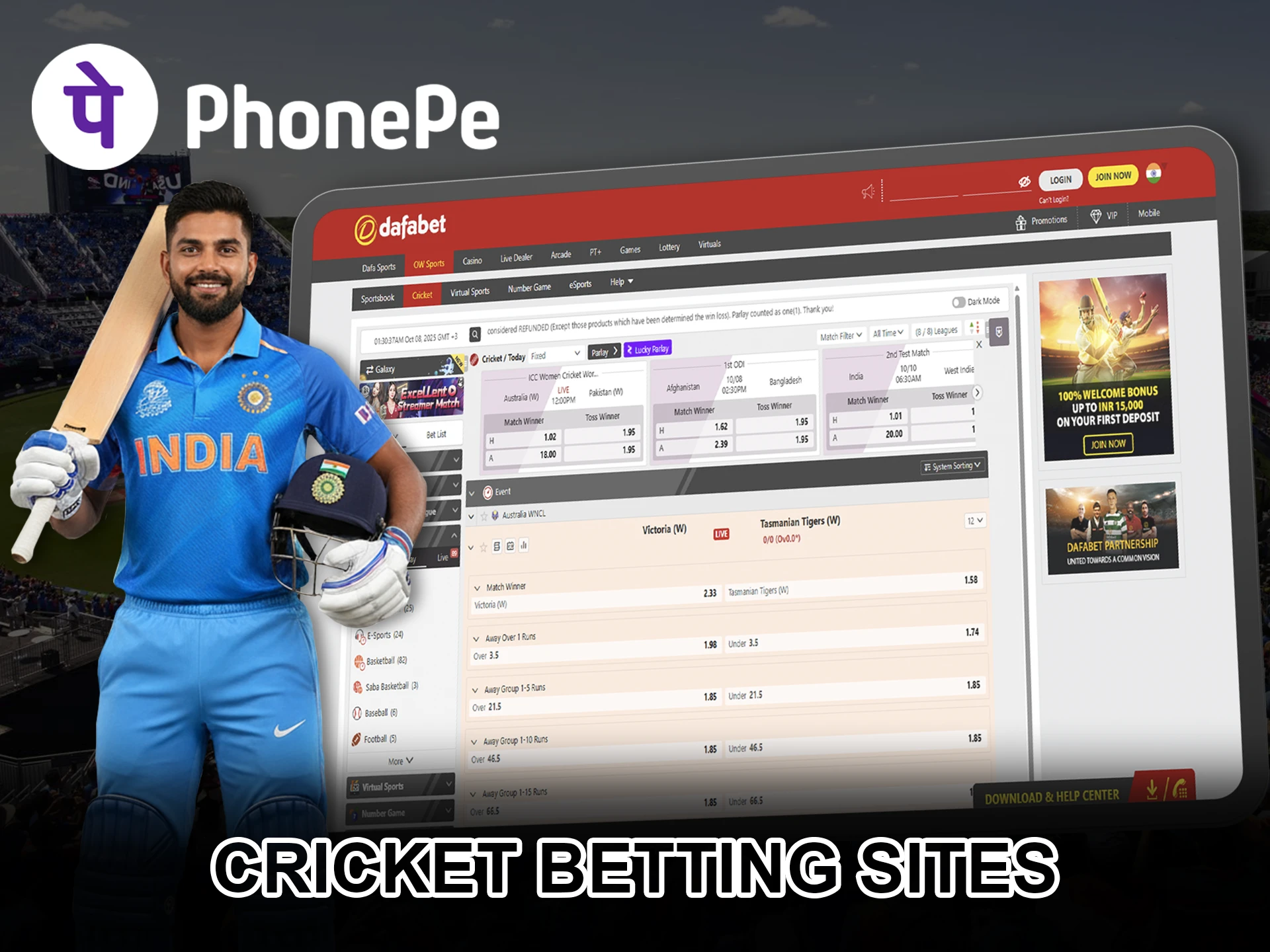 Place a winning bet on upcoming cricket tournament using PhonePe.