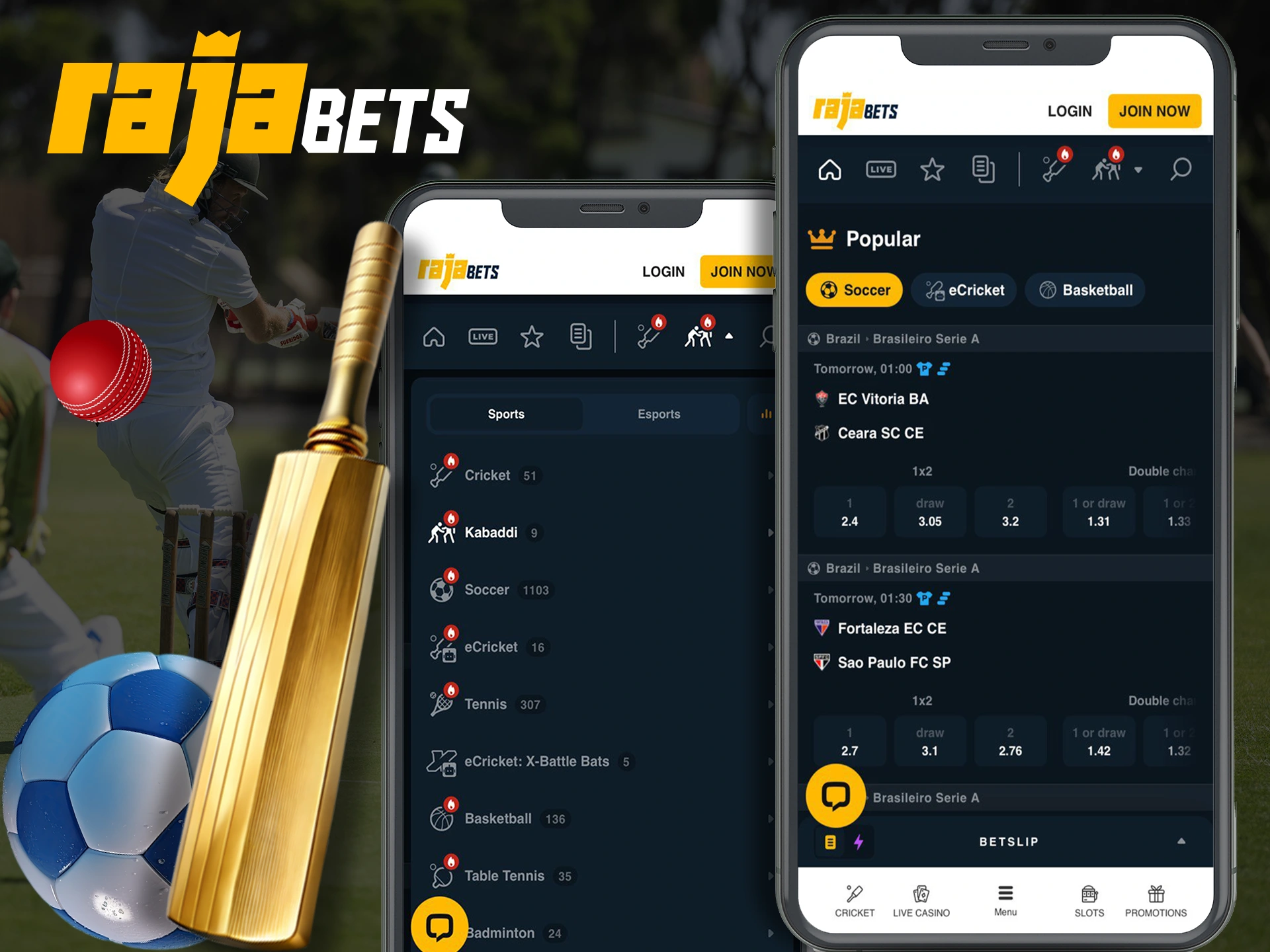 Make your sports predictions directly in the Rajabets app.