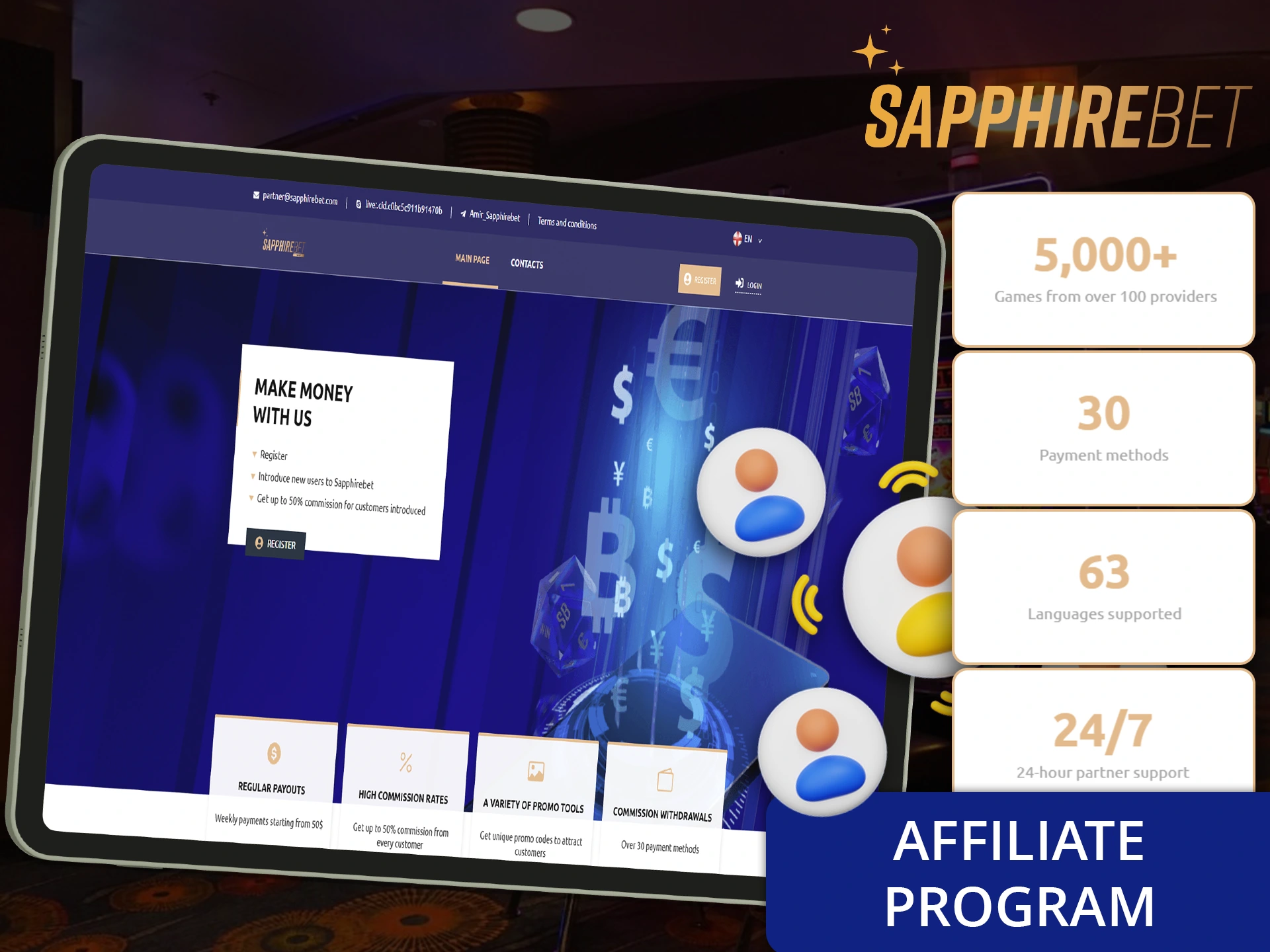 Join Affiliate program from Sapphirebet and start earning.