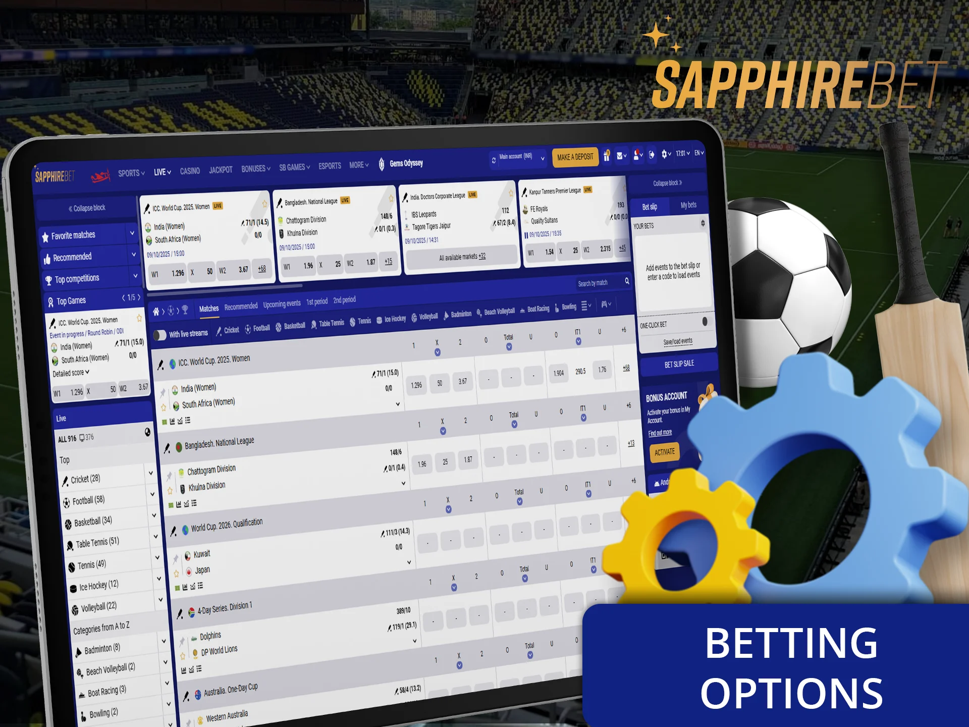 Choose from popular options to find the right bet for you at Sapphirebet.
