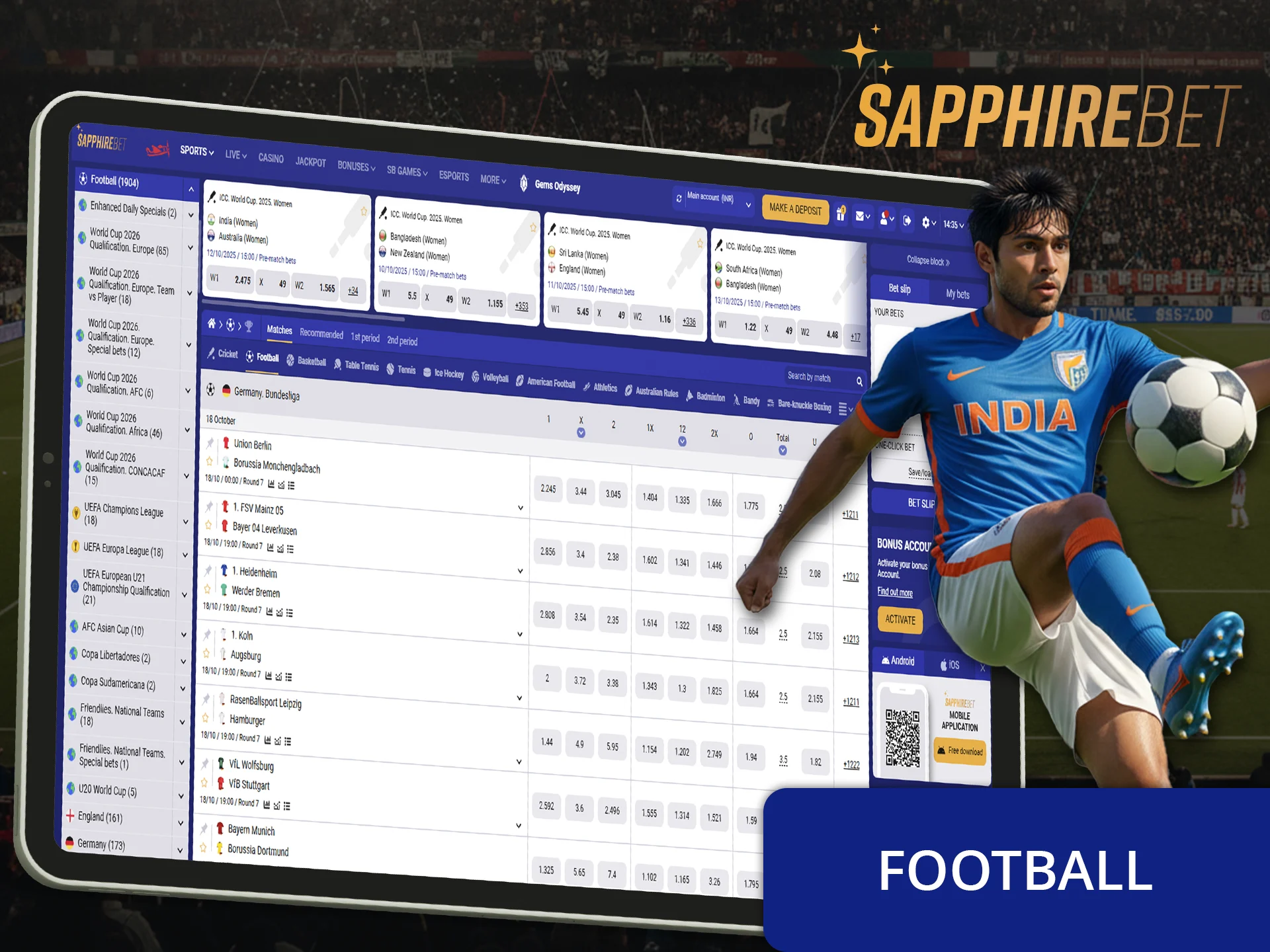 Make predictions on soccer matches with Sapphirebet.