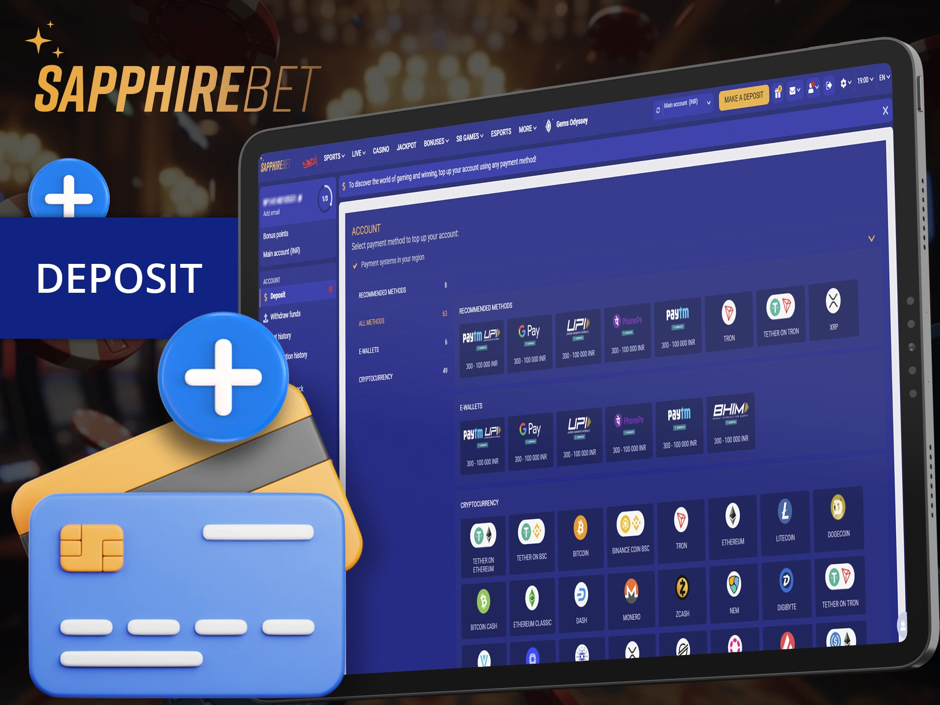 Use deposit methods at Sapphirebet that are convenient for you.