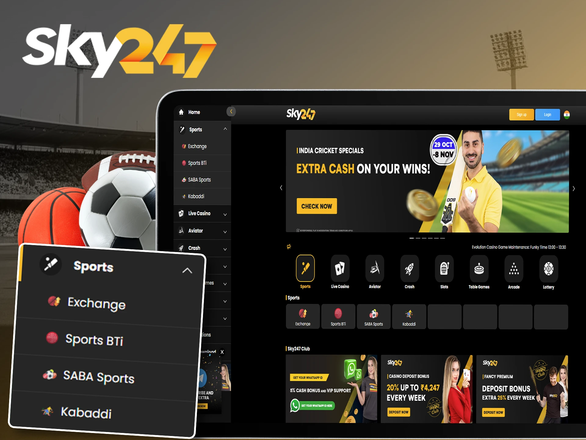 Place your bets using Sky247's winning options.