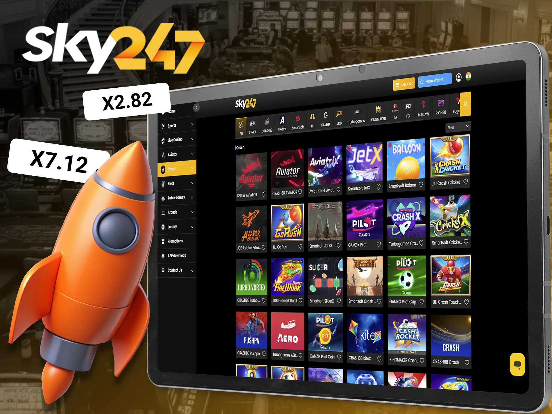 Get the best multipliers in crash games at Sky247.