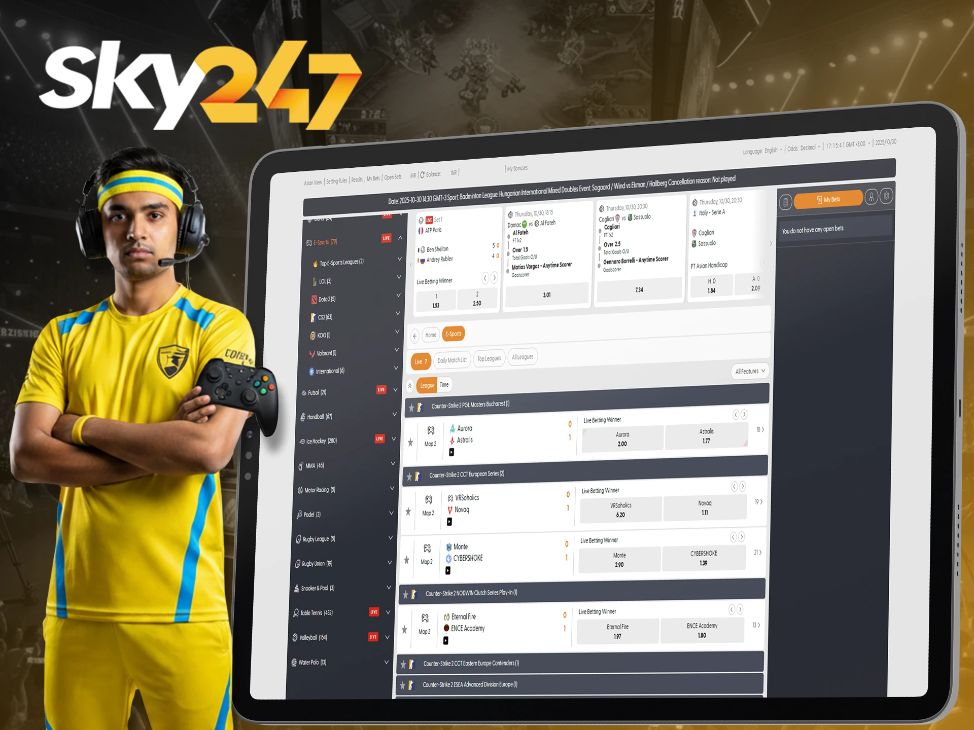 Choose favorite game and team and bet on Esorts to win in Sky247.