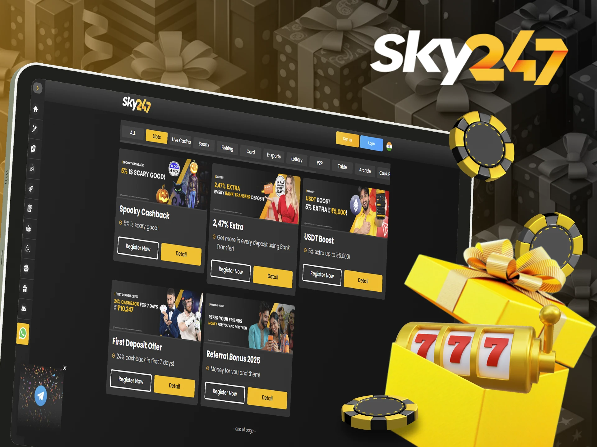 Get double your winnings in Sky247 slot games.
