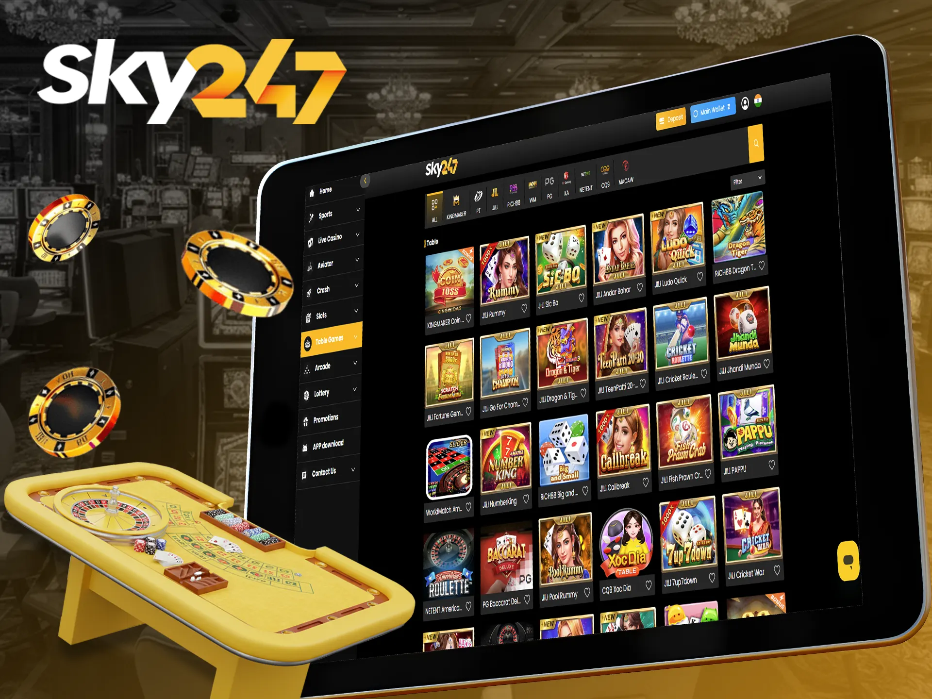Find a winning game among Sky247 table games.