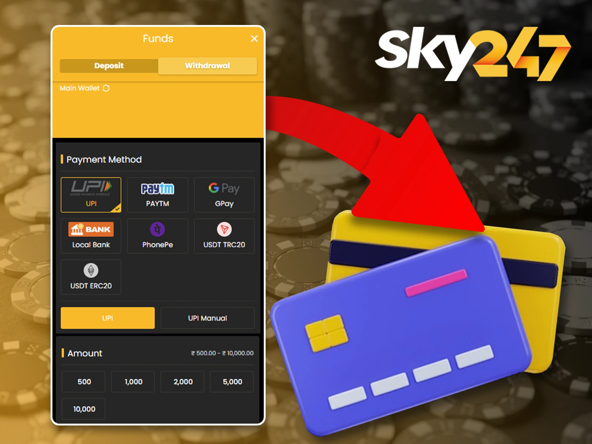 Receive your Sky247 winnings instantly to your account.