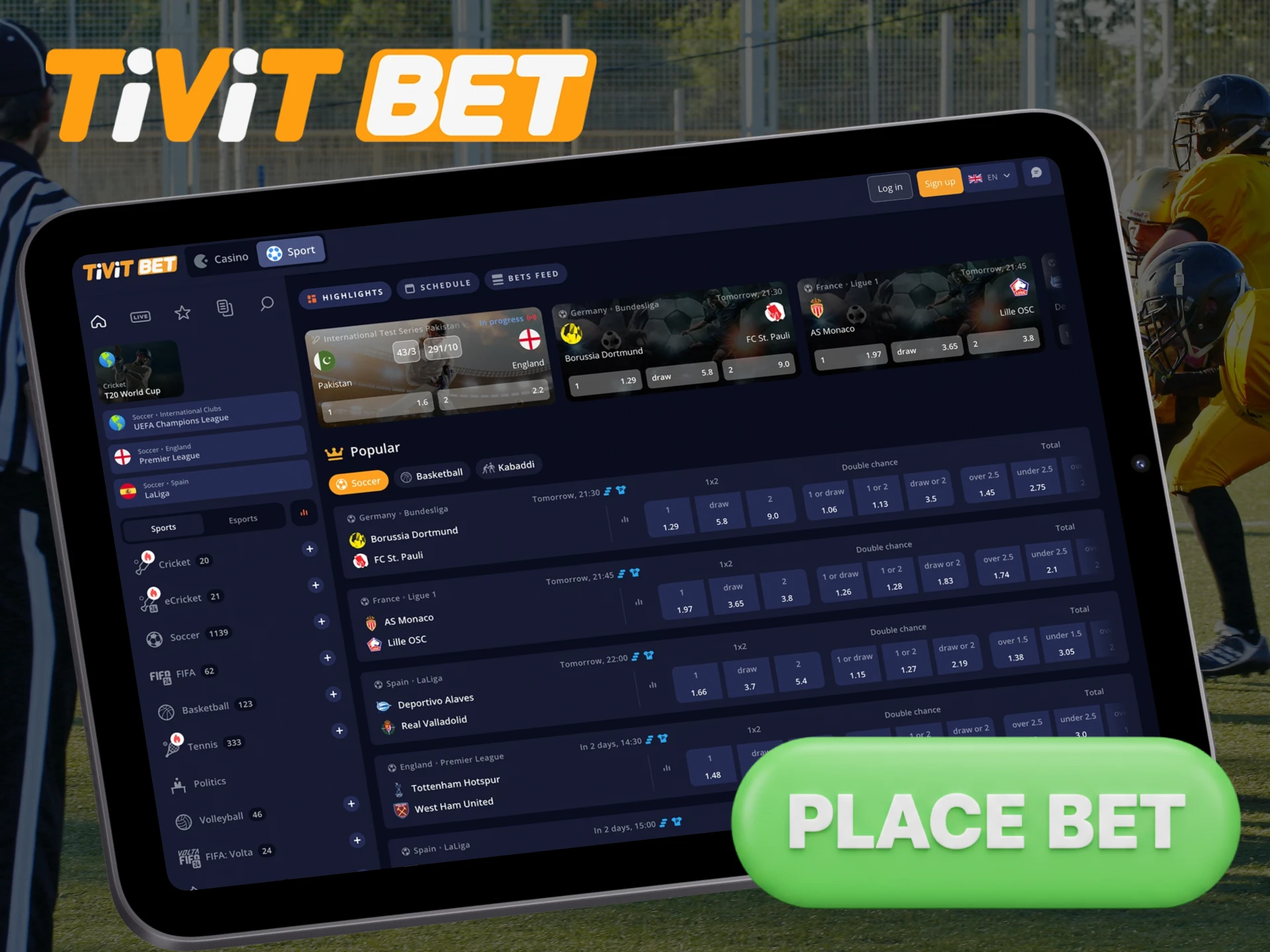 Bet on casinos or sports and win with Tivitbet.
