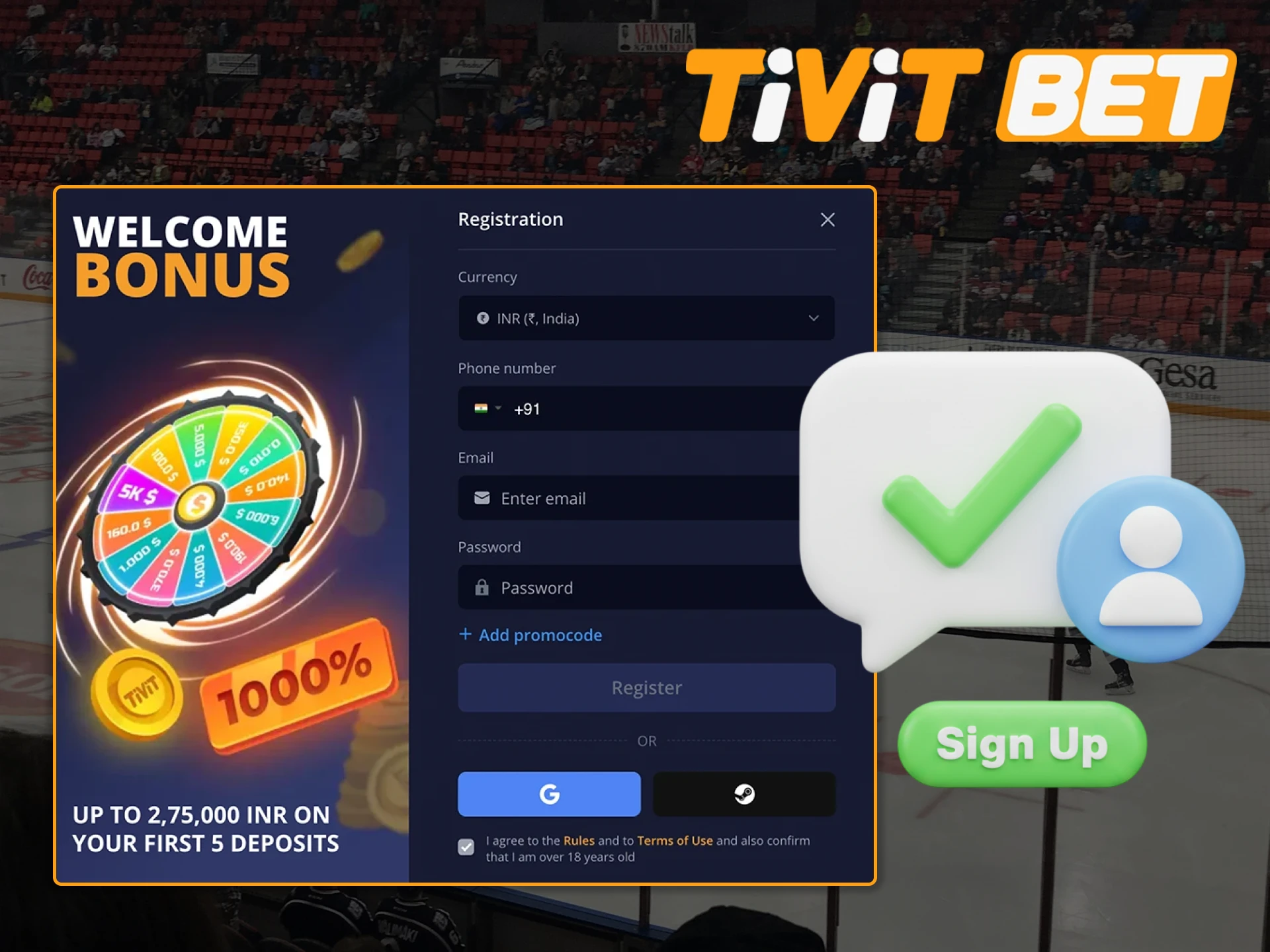 Register an account with Tivitbet and start winning.
