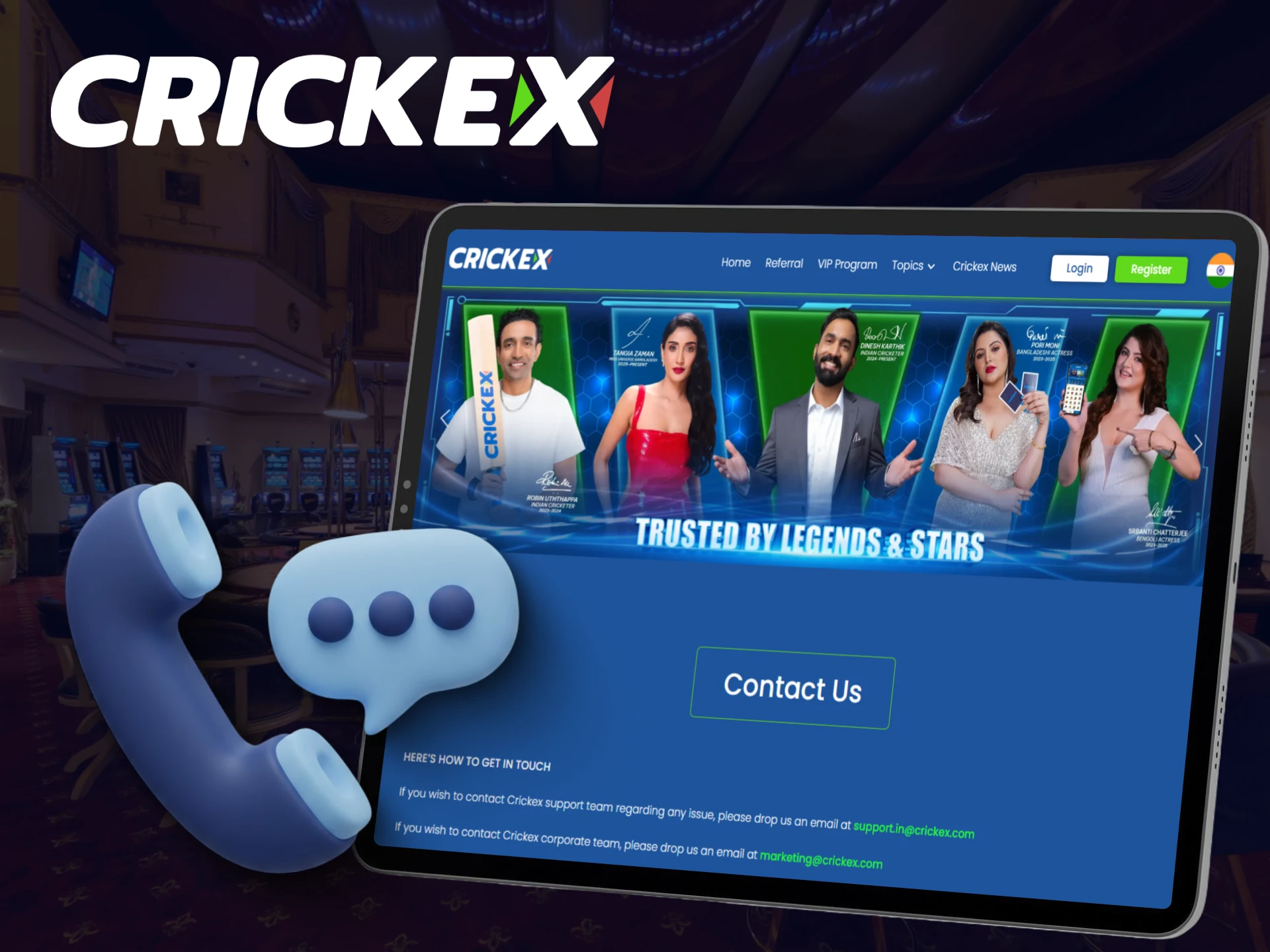 Get fast help from contacts and customer support on Crickex.