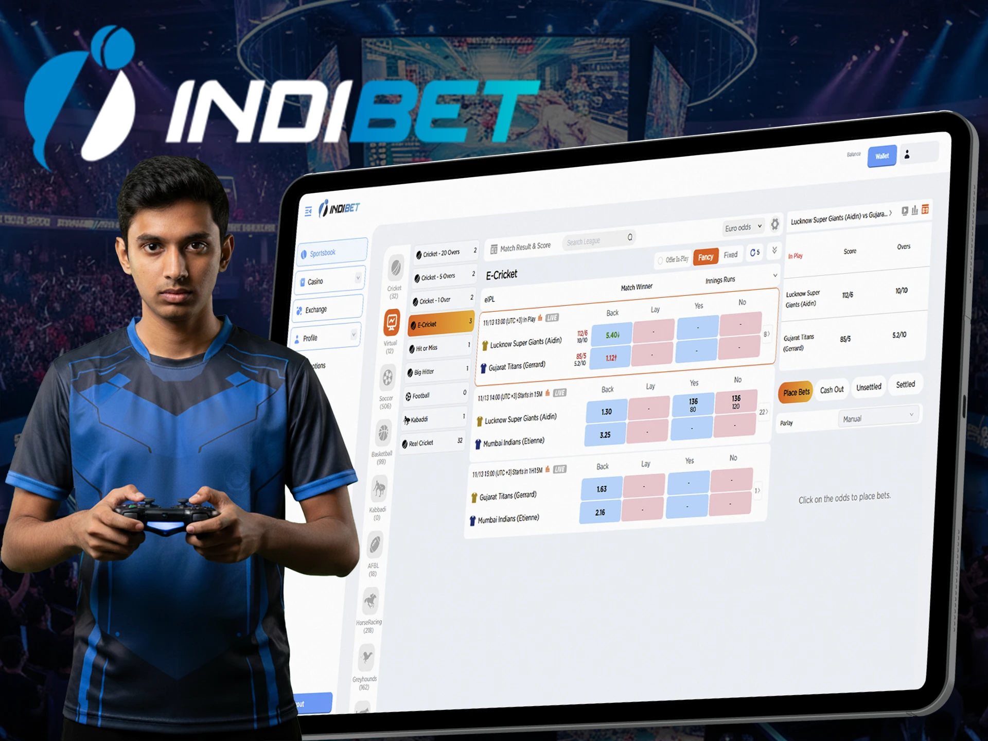 Select a team or game to bet on esports at Indibet.