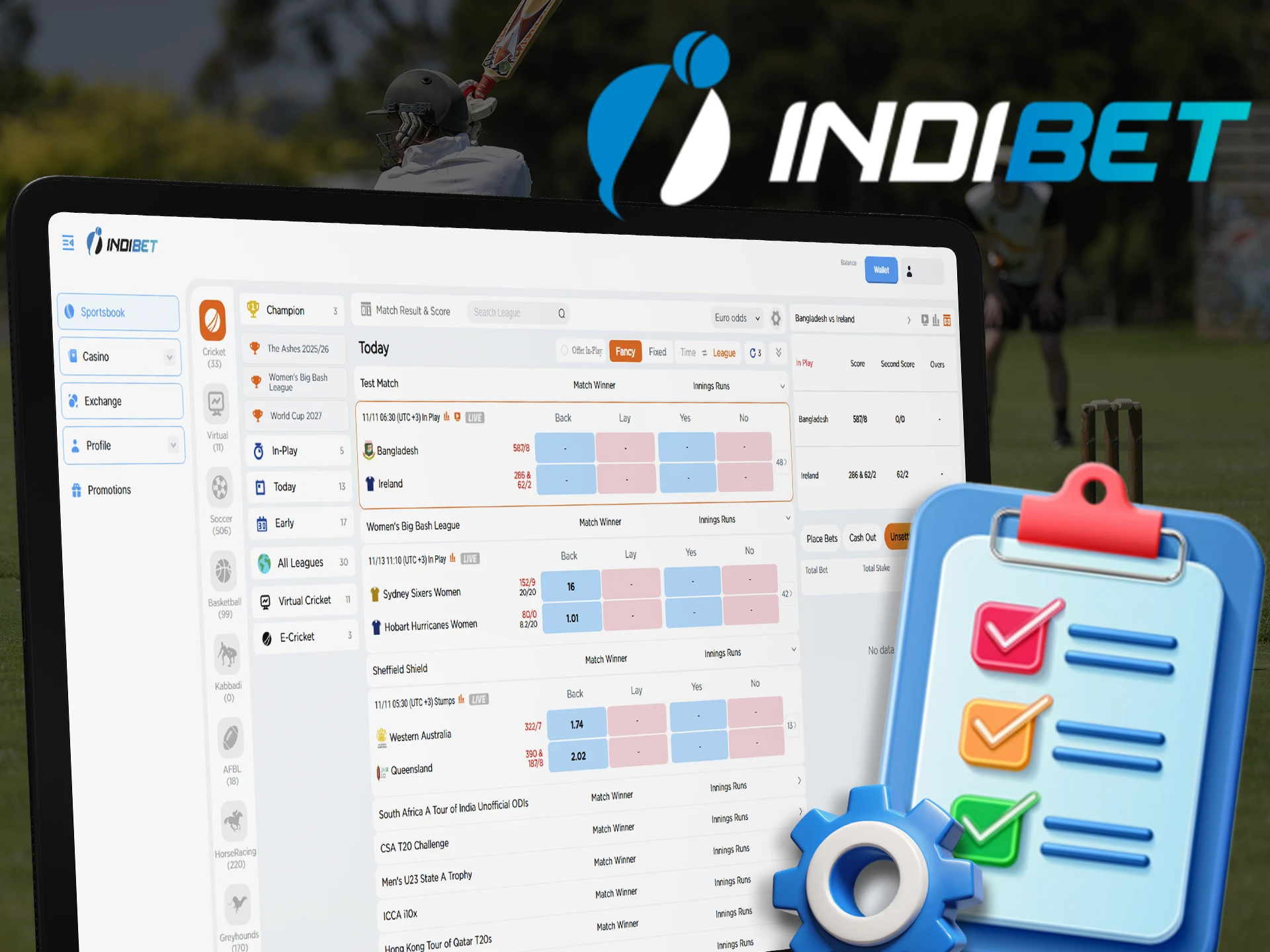 Indibet offers a wide range of sports betting options.