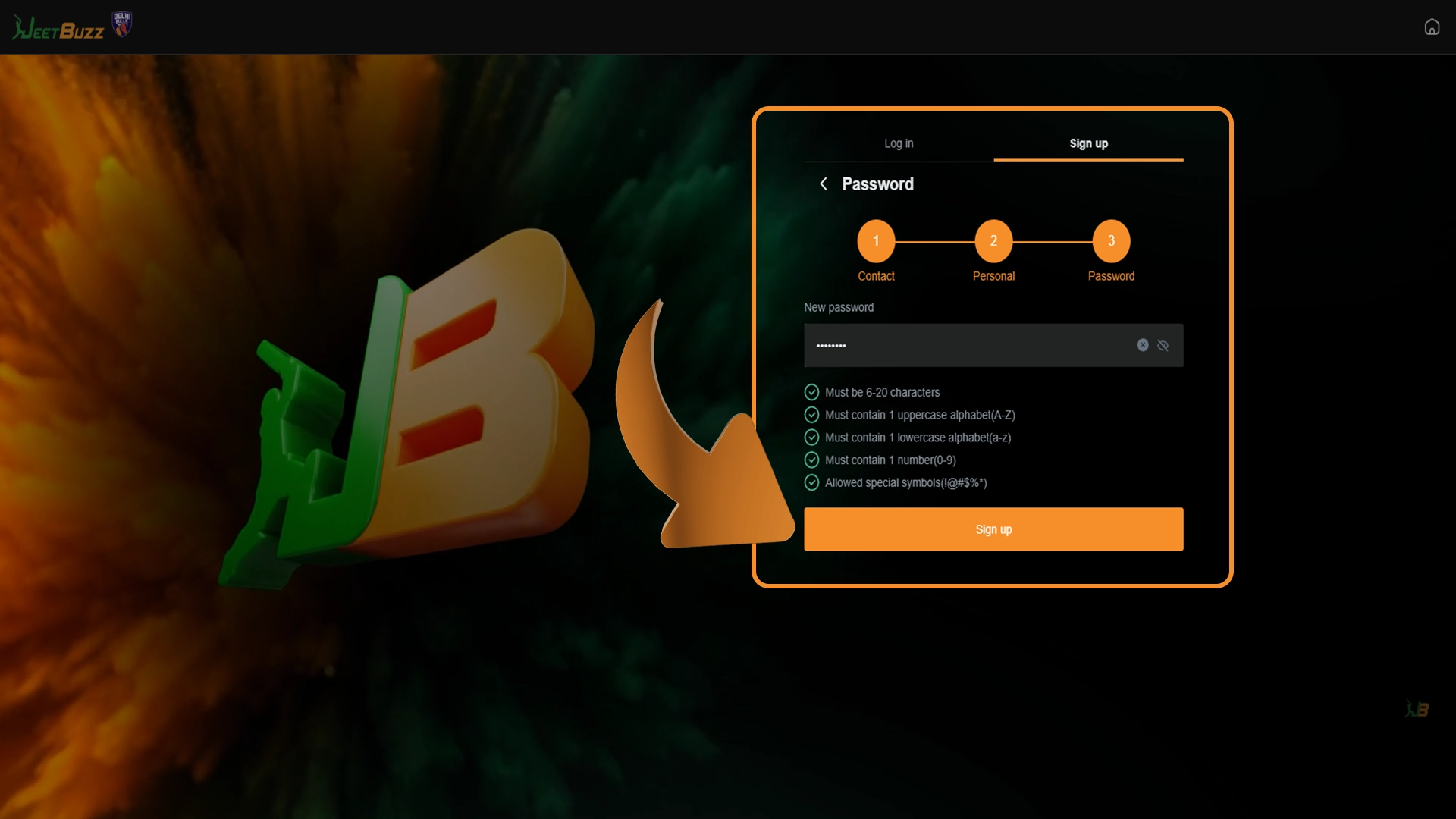 Complete your JeetBuzz account registration by clicking the button.