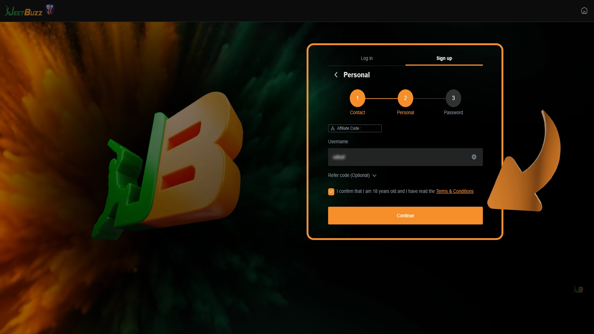 Fill in the required information to register with JeetBuzz.