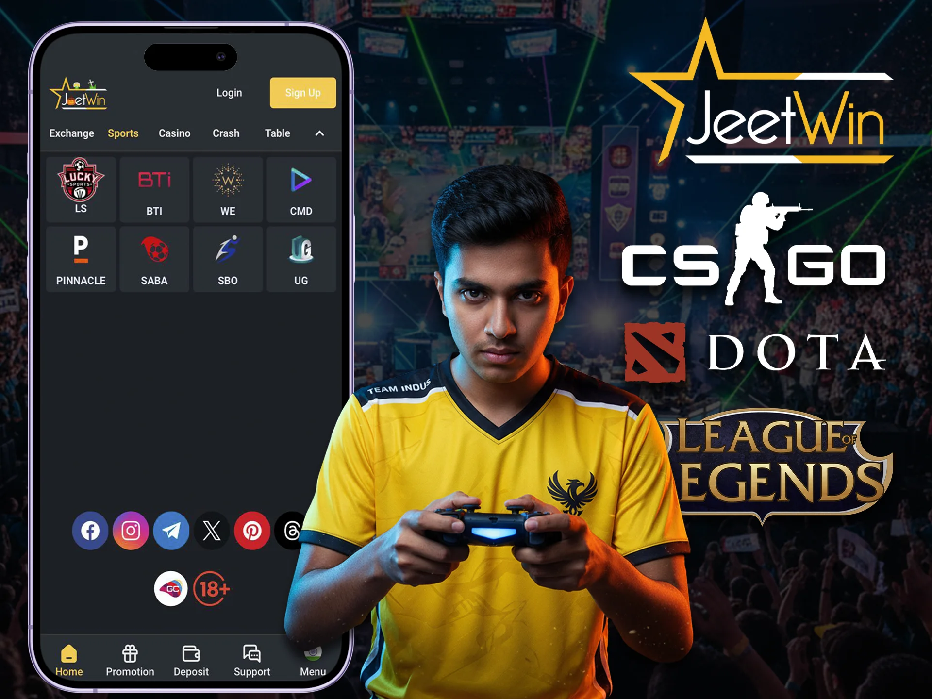 Place bets on teams or games in the Esports section using the Jeetwin app.