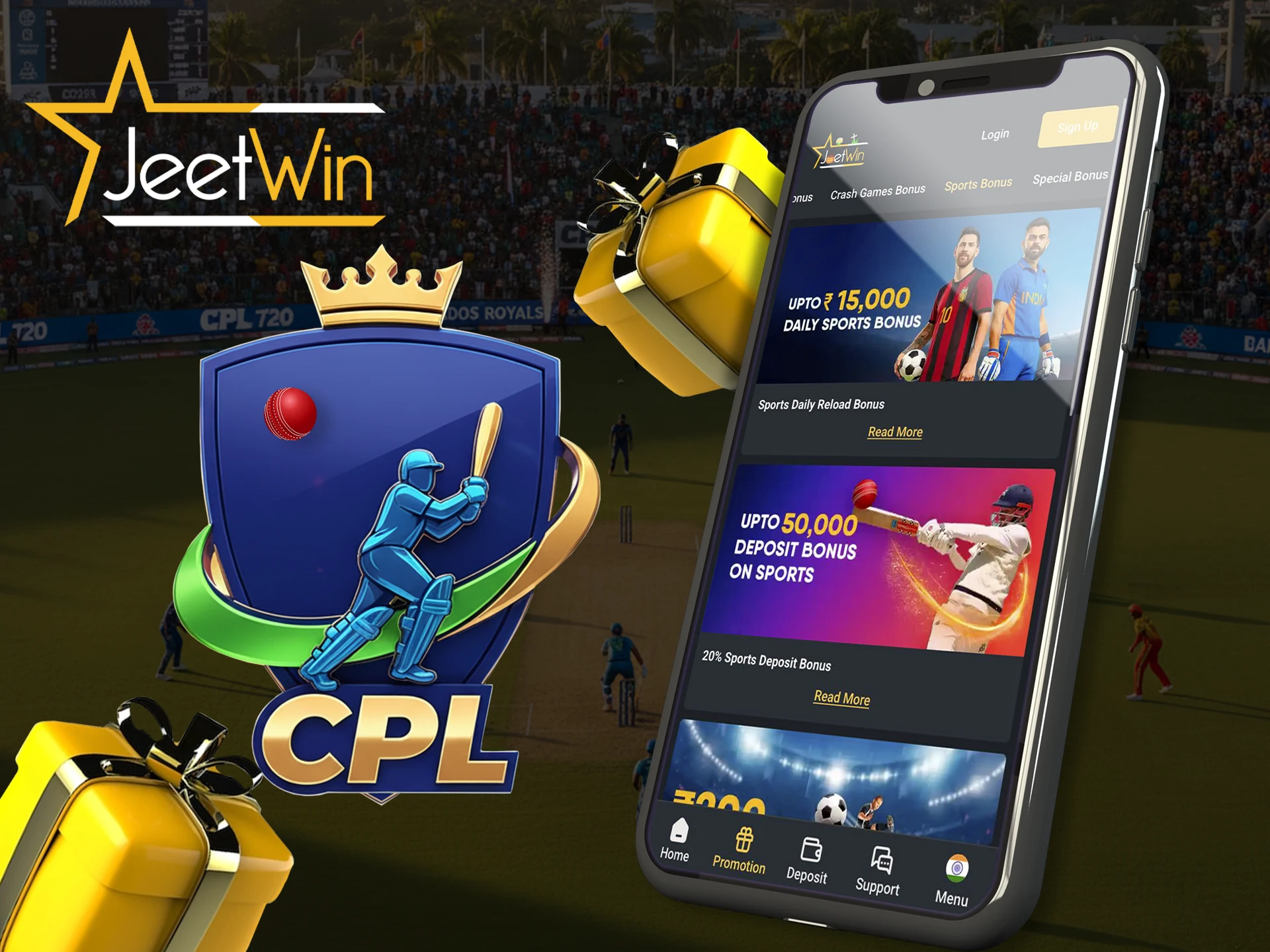 Don't miss the cricket tournament and place a bet with a bonus from Jeetwin.