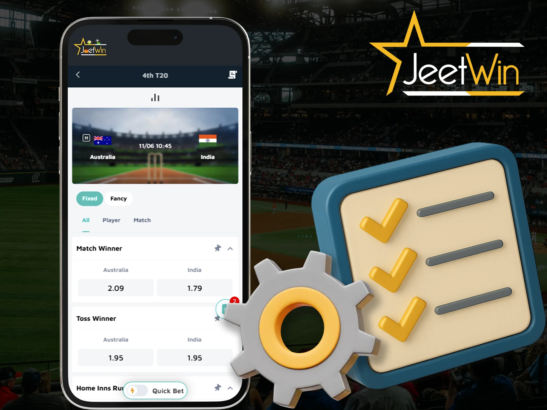 Choose multiple betting options directly in the Jeetwin app.