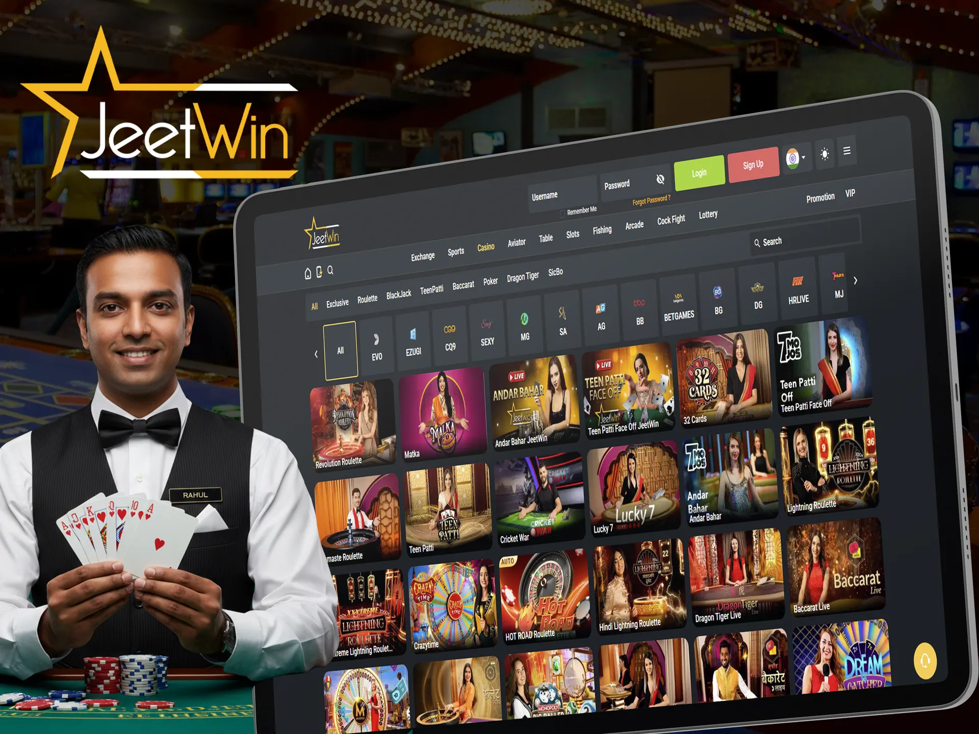 Play live dealer casino games and win at JeetWin.