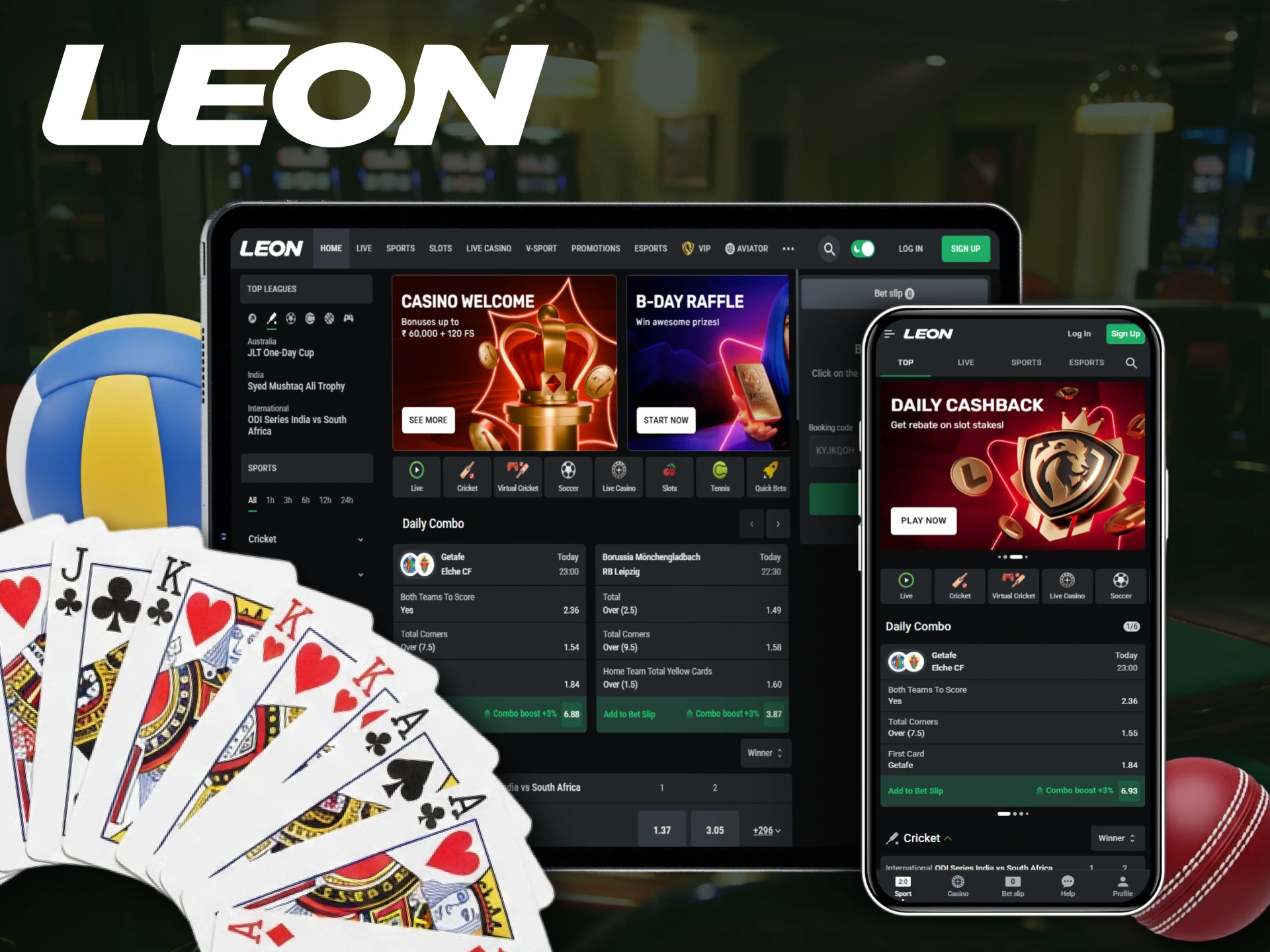 Bet on any device using the adaptive version of the website on Leonbets.