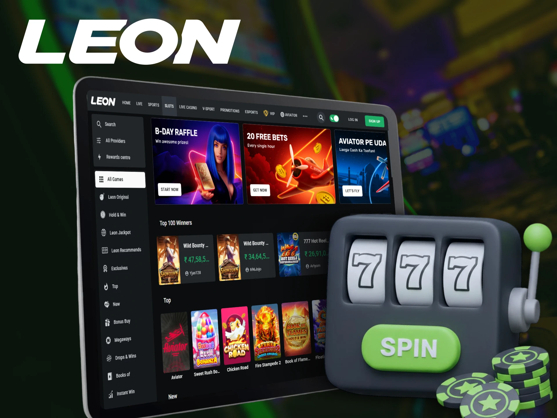 Play casino games on Leonbets and win real money.